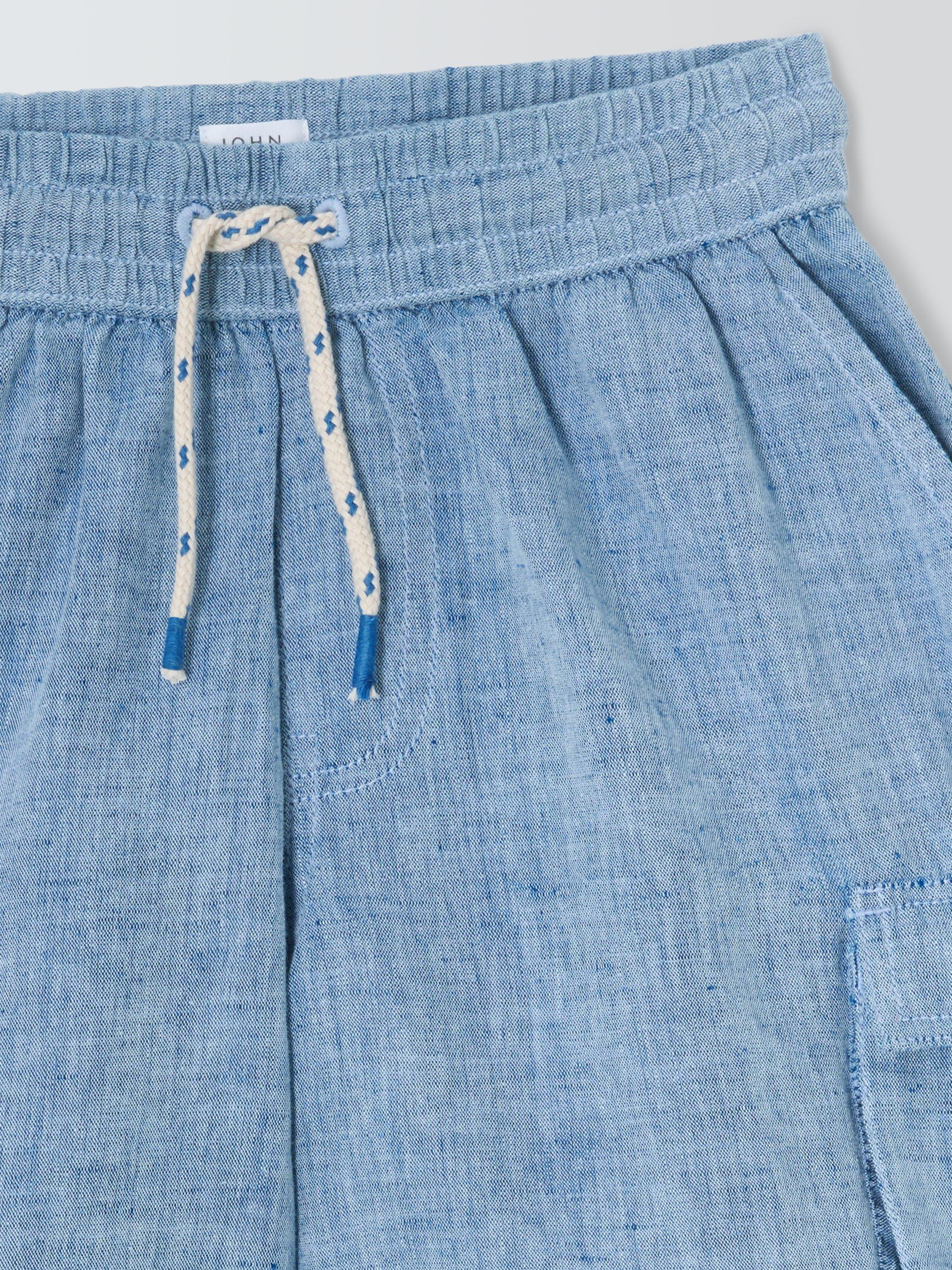 Product image 4 of 9, which shows John Lewis Kids' Linen Rich Cargo Shorts, Chambray, 2 years