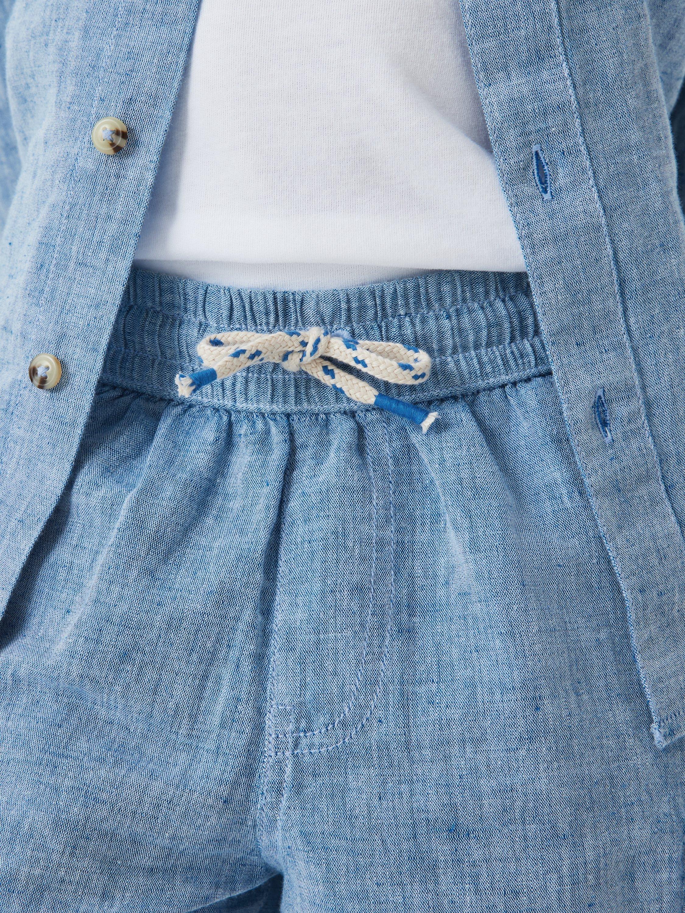 Product image 5 of 9, which shows John Lewis Kids' Linen Rich Cargo Shorts, Chambray, 2 years