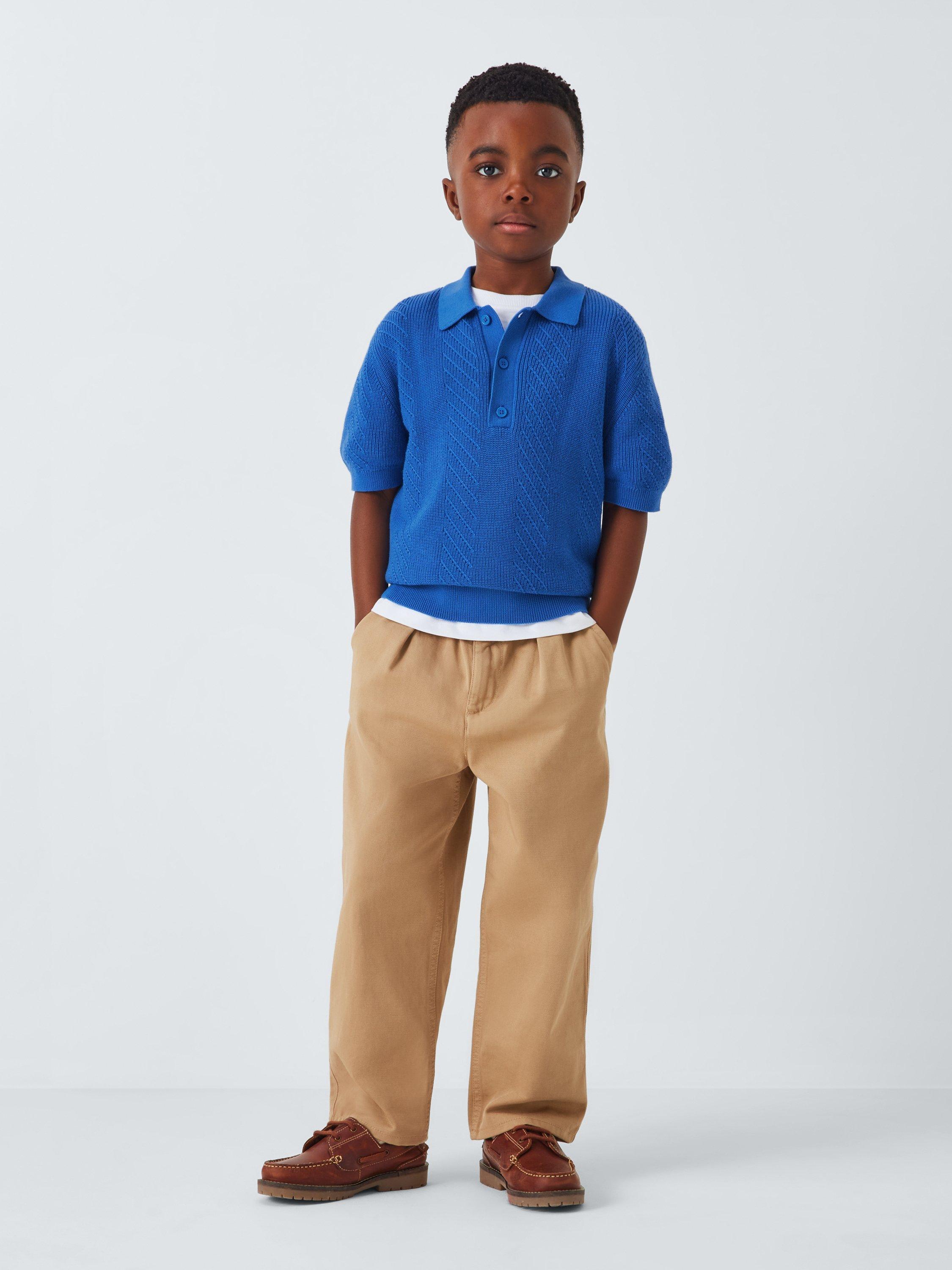 Product image 1 of 7, which shows John Lewis Kids' Short Sleeve Knit Polo Shirt, Blue, 2 years