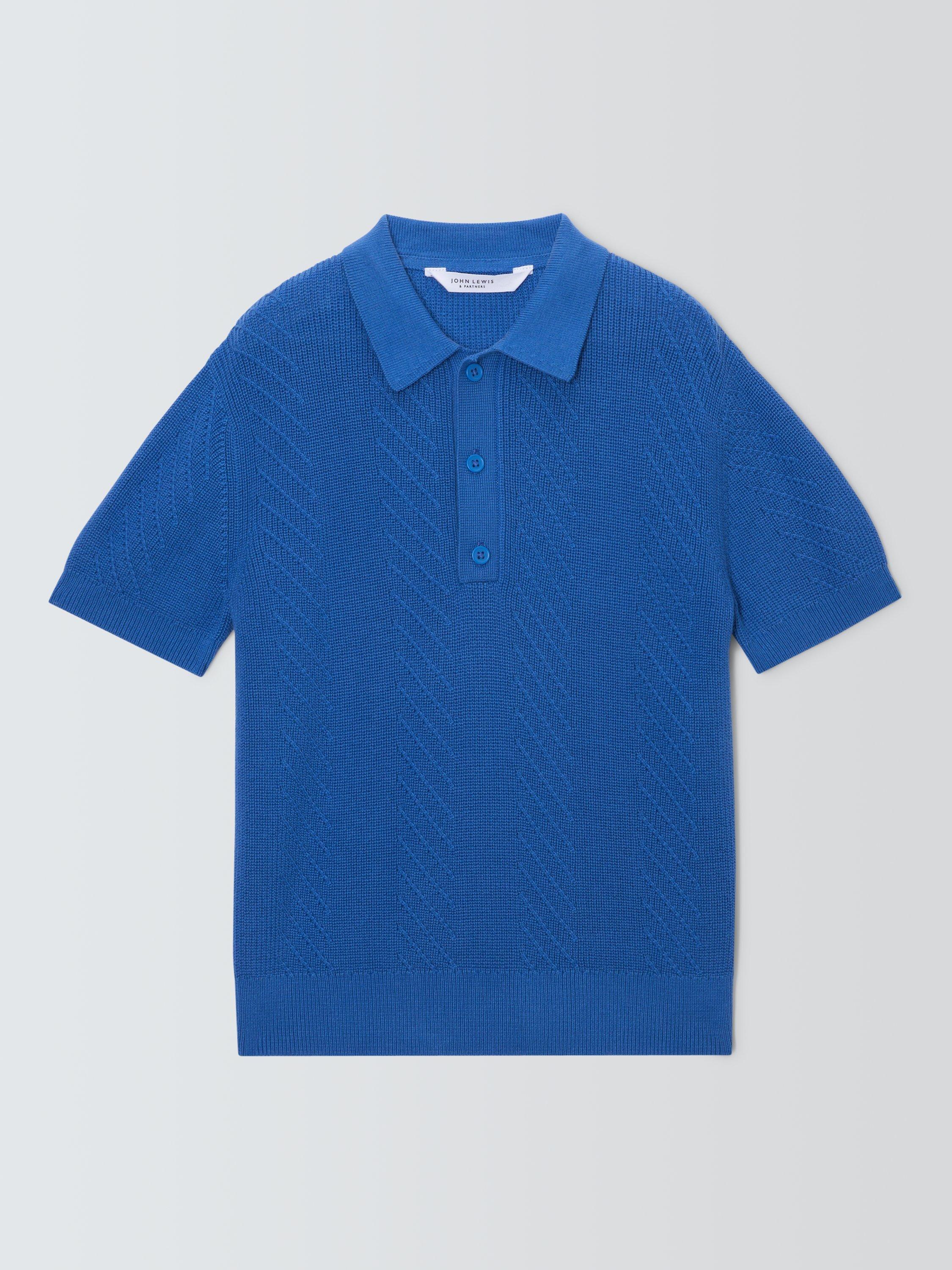 Product image 3 of 7, which shows John Lewis Kids' Short Sleeve Knit Polo Shirt, Blue, 2 years