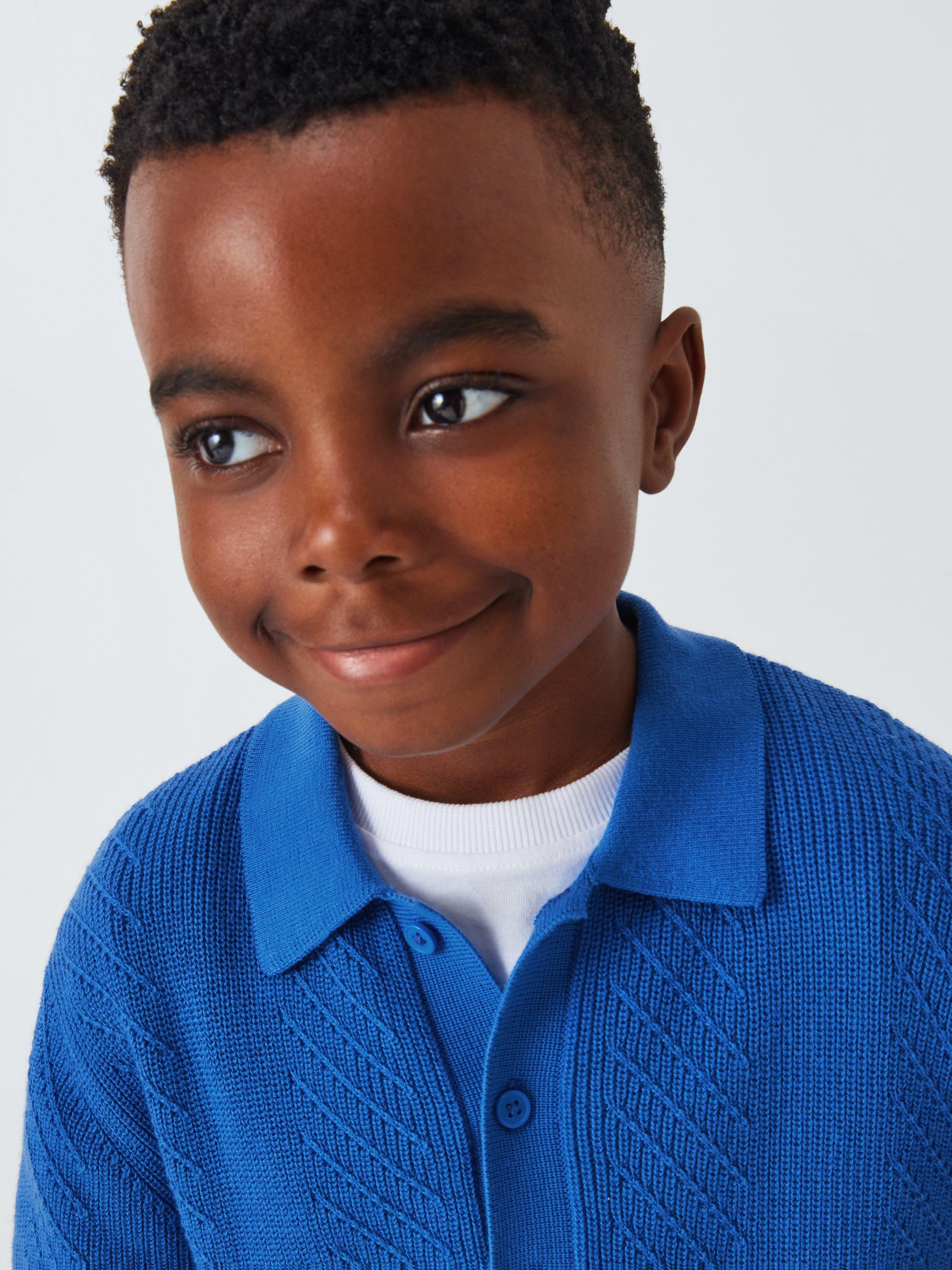 Product image 5 of 7, which shows John Lewis Kids' Short Sleeve Knit Polo Shirt, Blue, 2 years