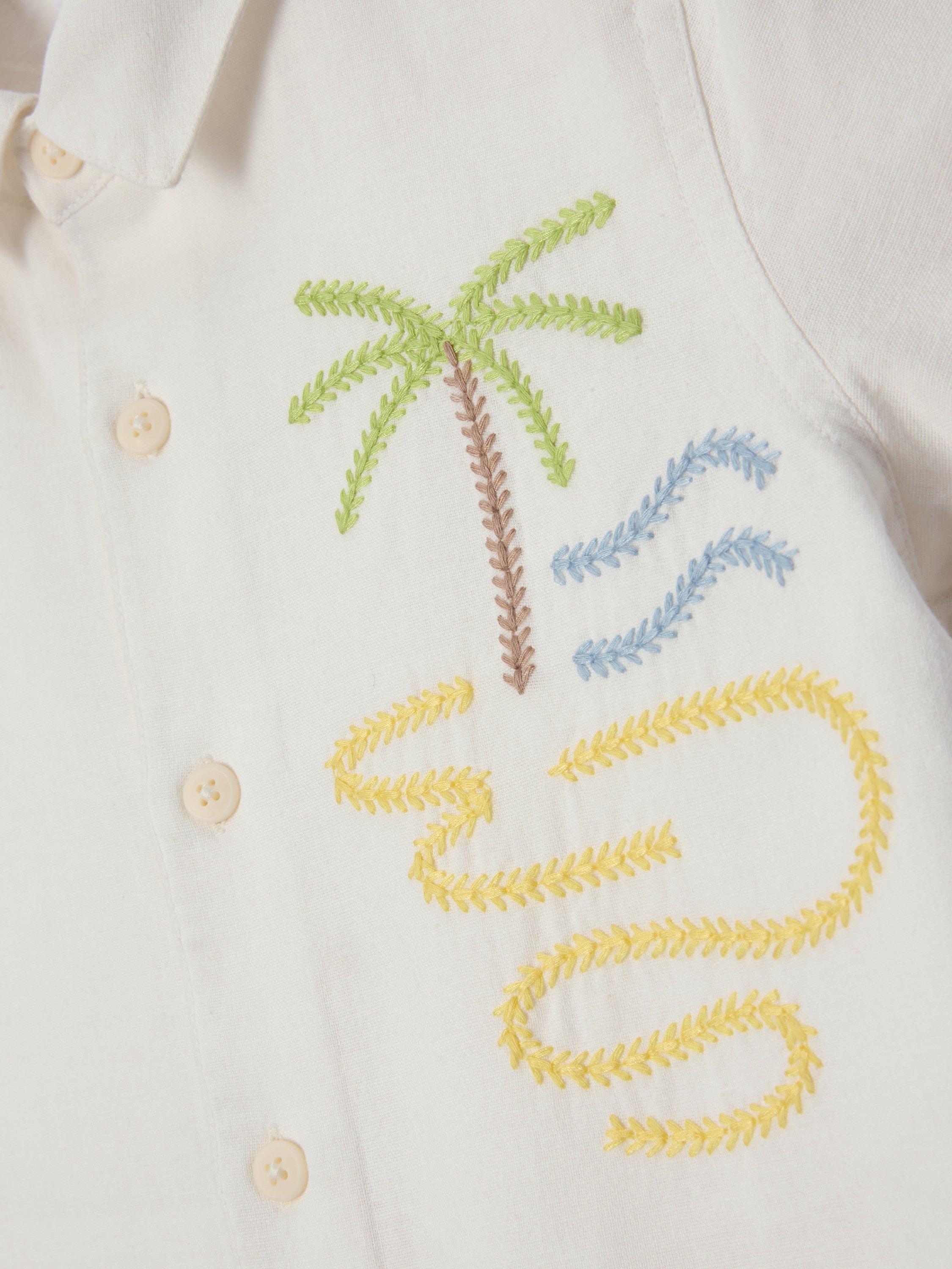 Product image 6 of 7, which shows John Lewis Kids' Embroidered Palm Tree Shirt, Ecru, 2 years
