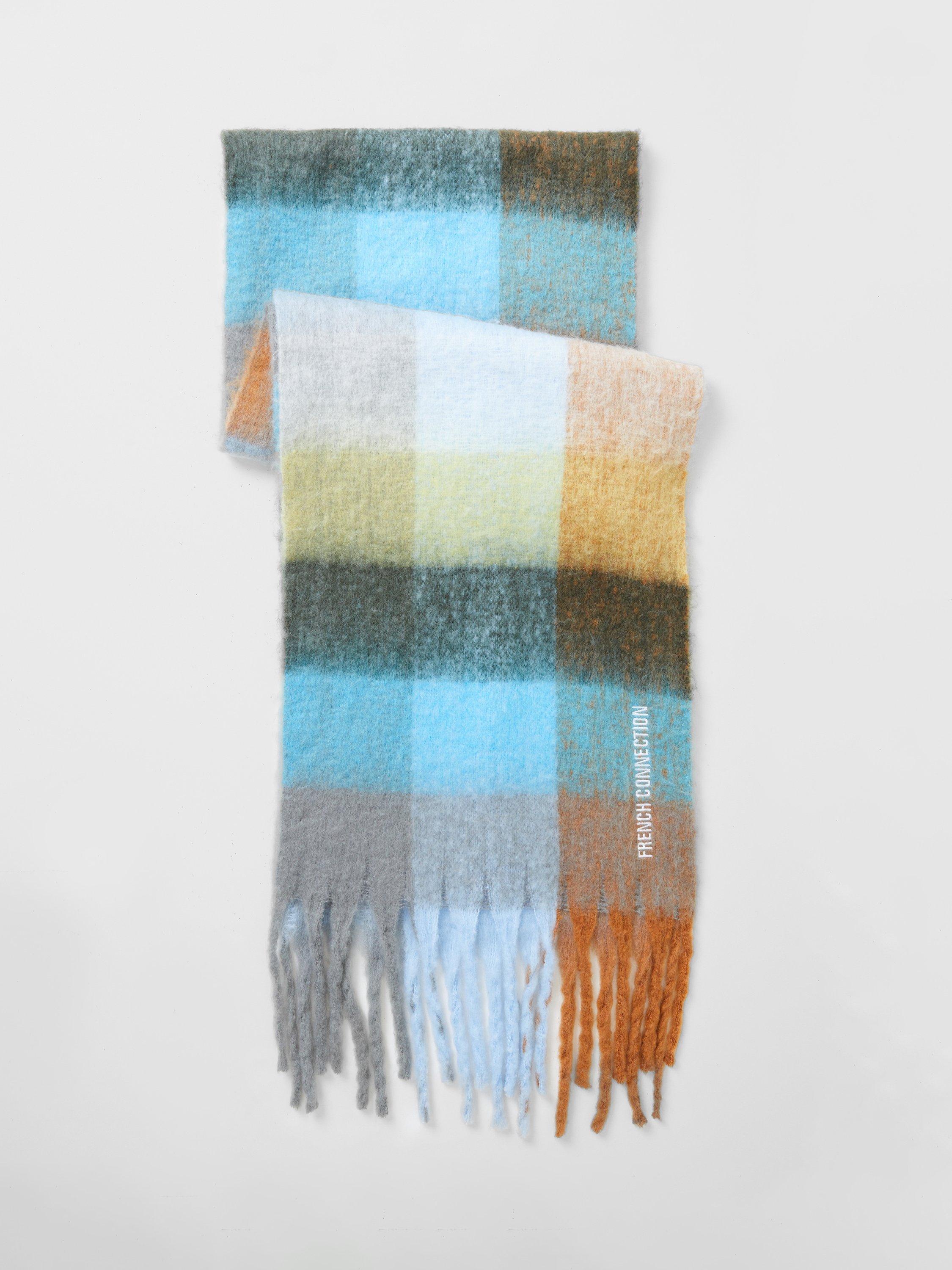 Product image 1 of 4, which shows French Connection Super Soft Check Scarf, Blue/Multi