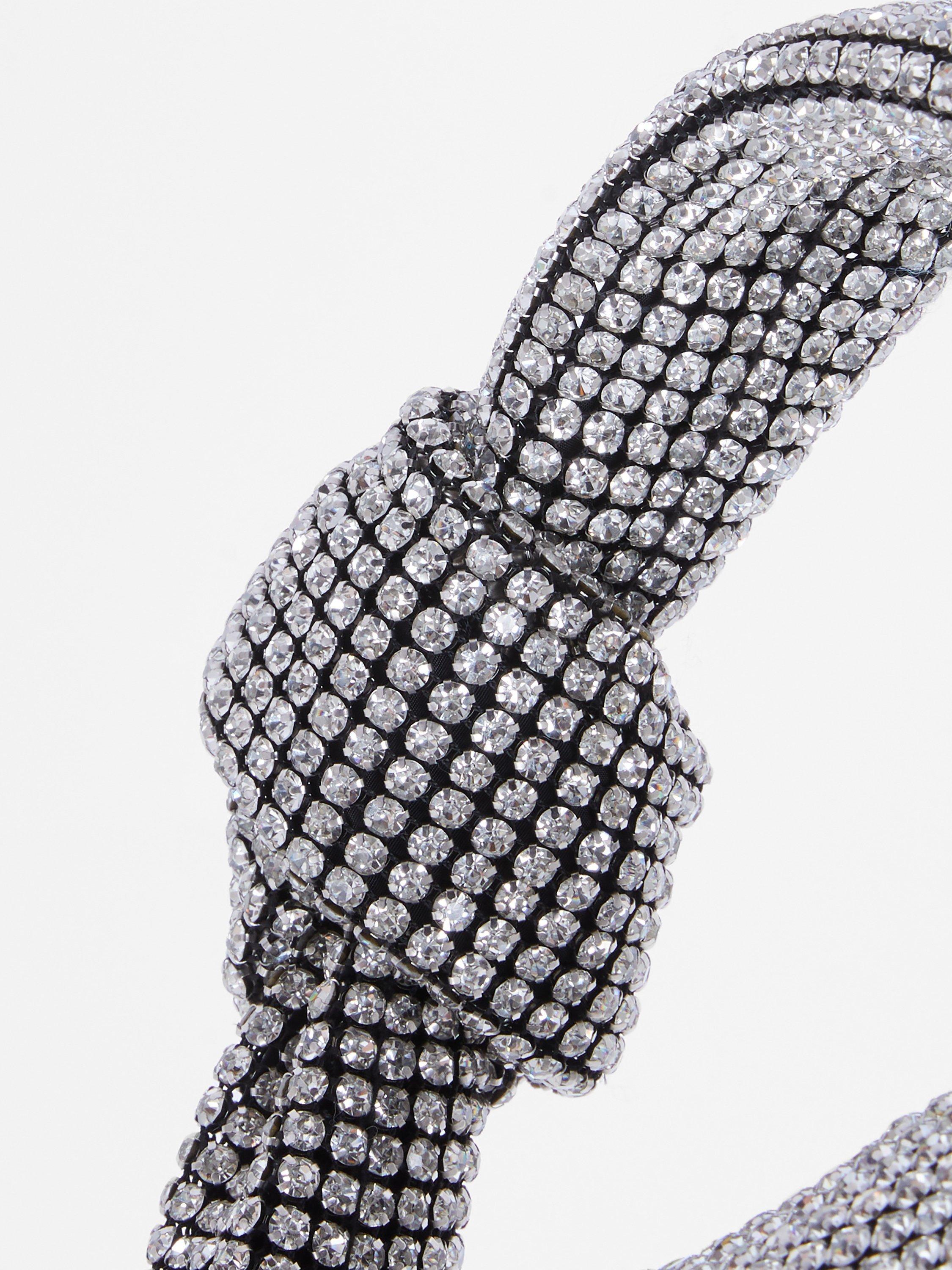 Product image 2 of 4, which shows French Connection Diamante Knot Bag, Silver