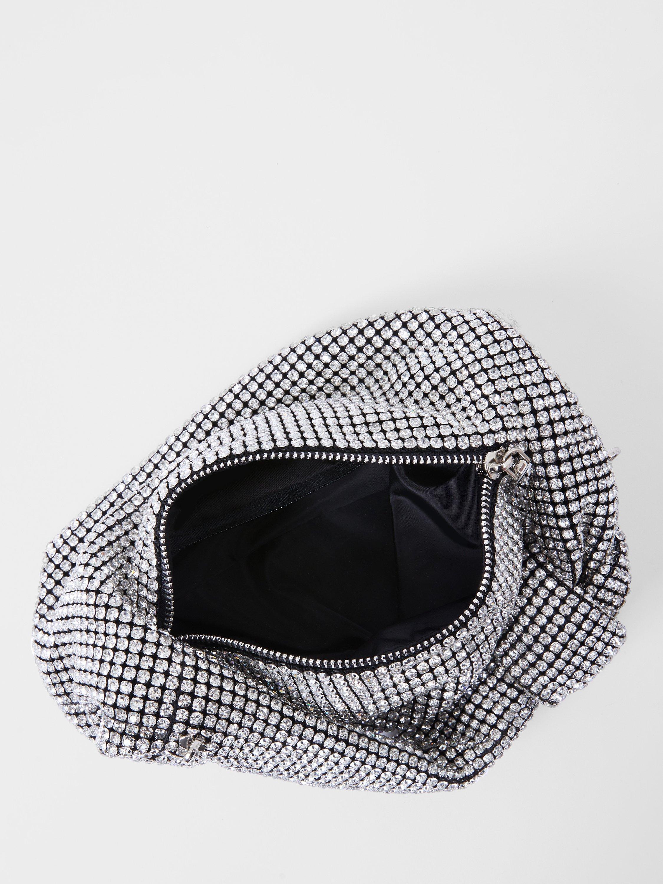 Product image 3 of 4, which shows French Connection Diamante Knot Bag, Silver