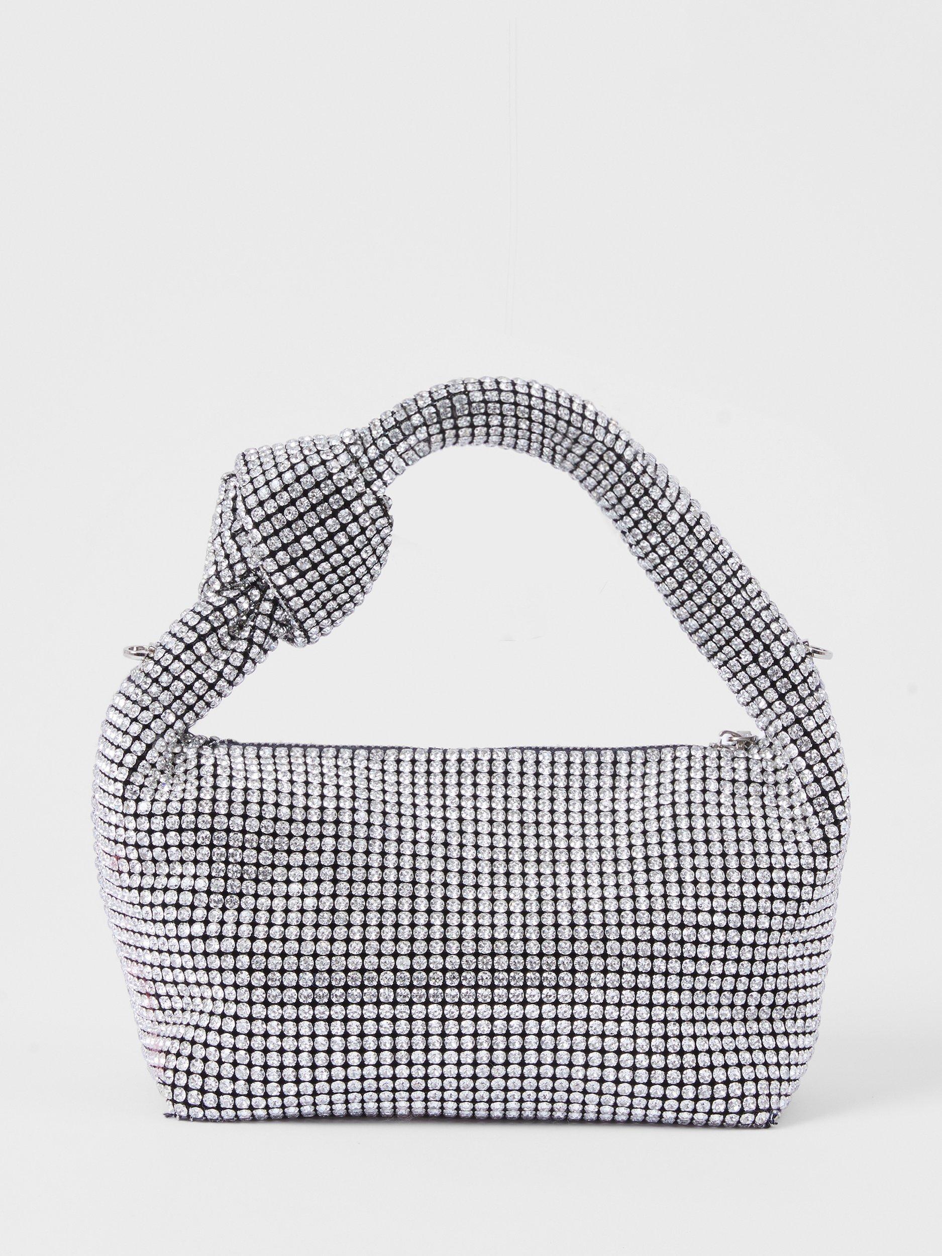Product image 4 of 4, which shows French Connection Diamante Knot Bag, Silver