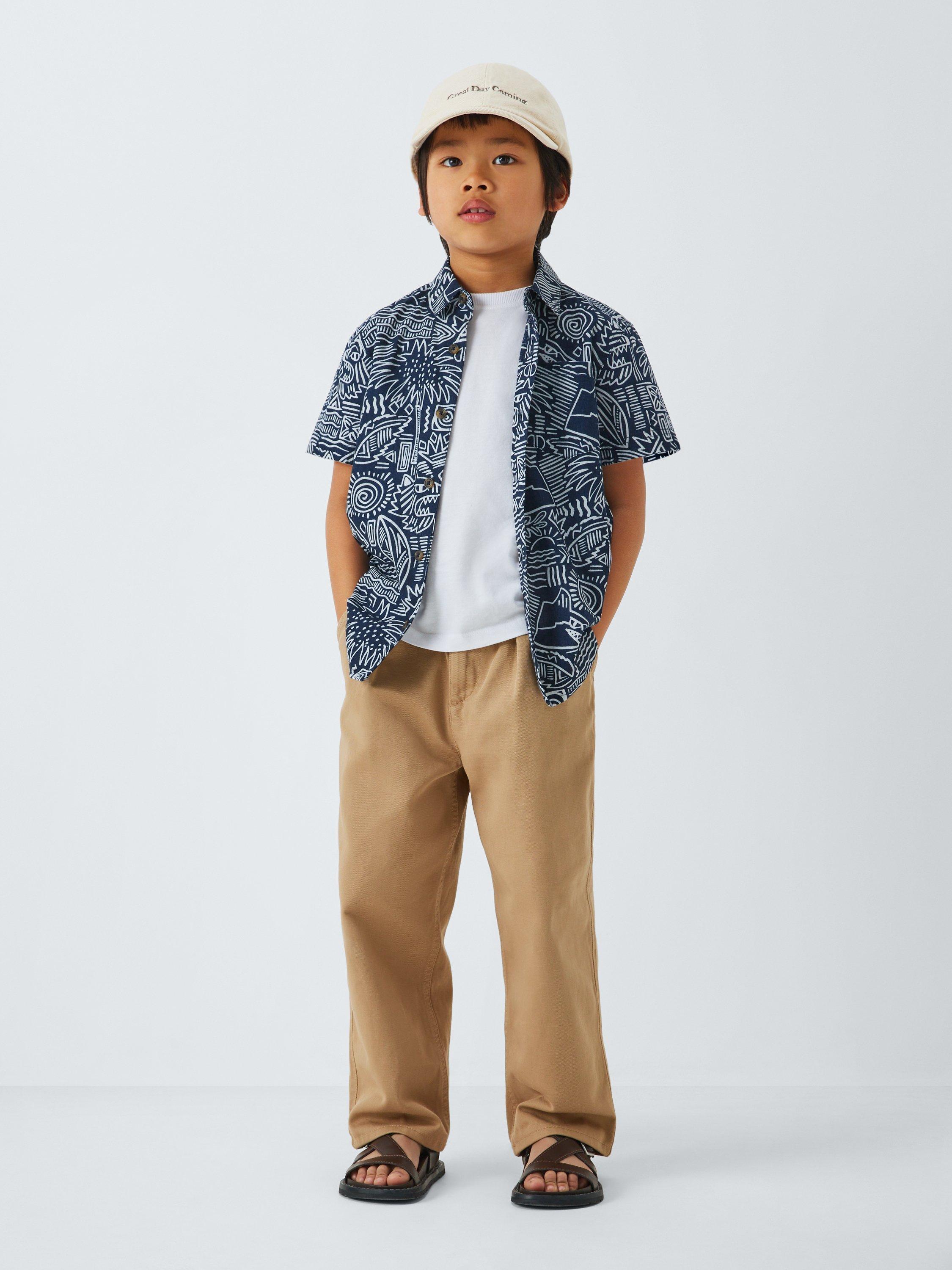 Product image 2 of 7, which shows John Lewis Kids' Shark Graphic Short Sleeve Shirt, Navy, 2 years