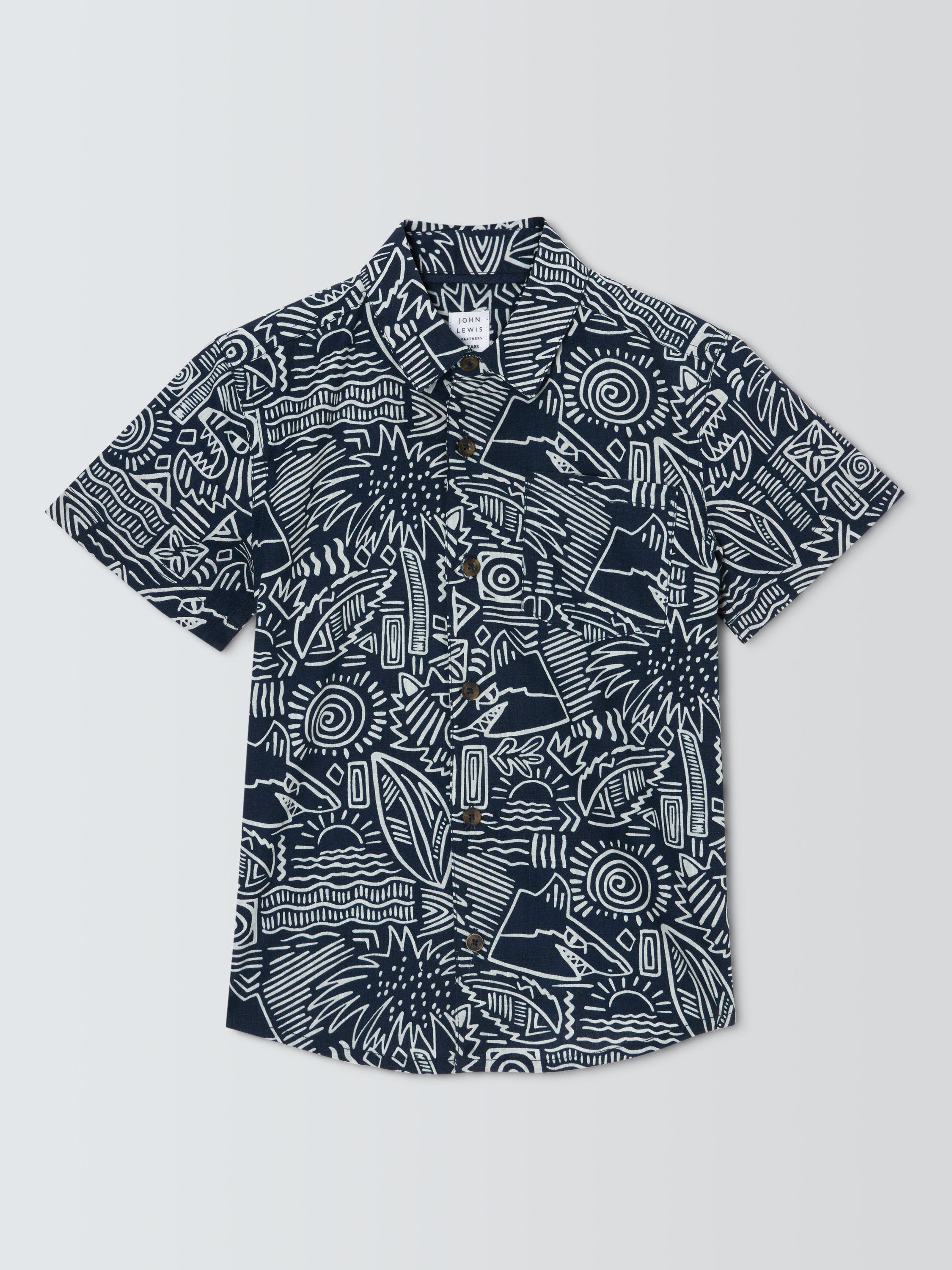 Product image 3 of 7, which shows John Lewis Kids' Shark Graphic Short Sleeve Shirt, Navy, 2 years