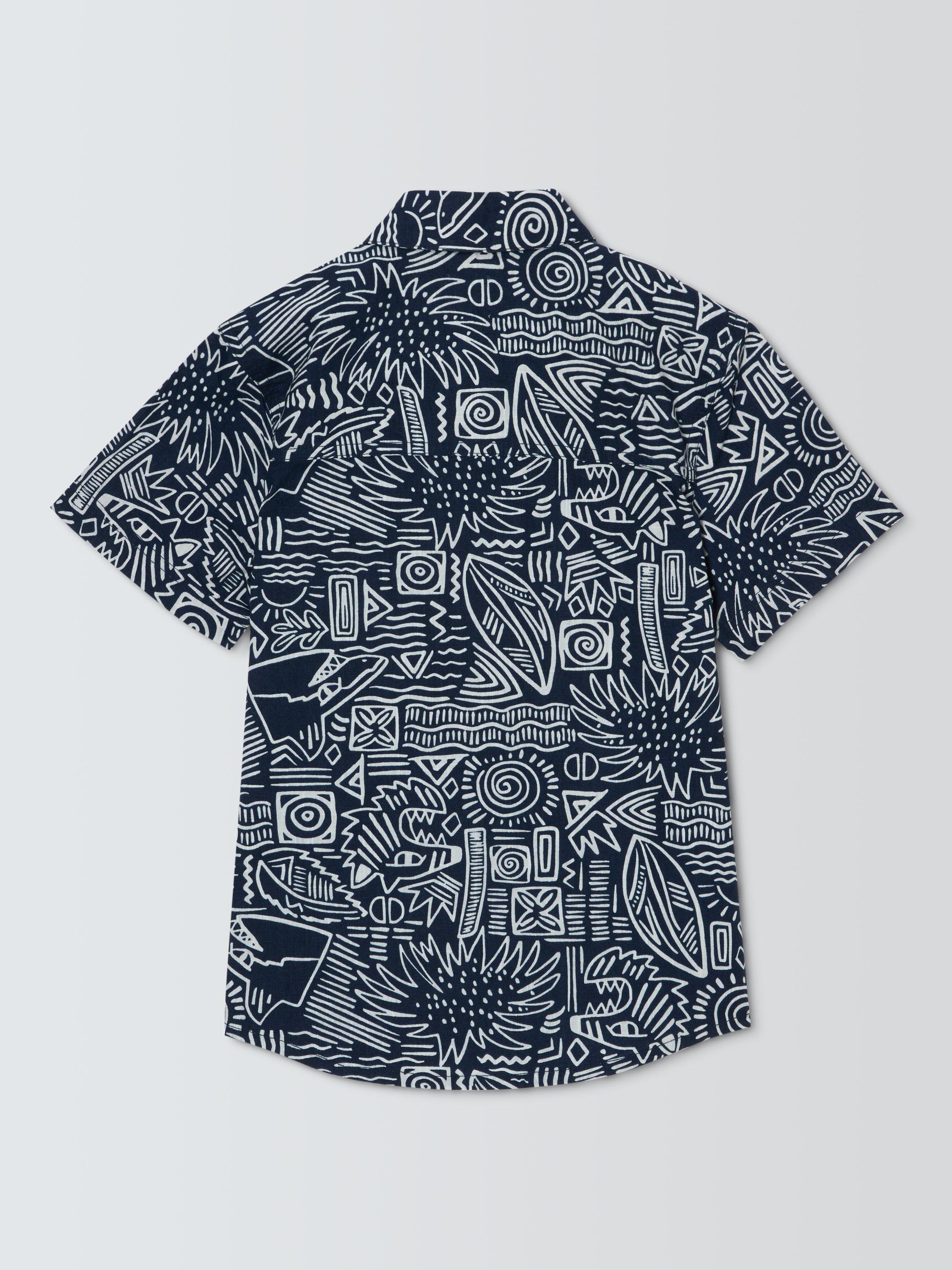 Product image 7 of 7, which shows John Lewis Kids' Shark Graphic Short Sleeve Shirt, Navy, 2 years