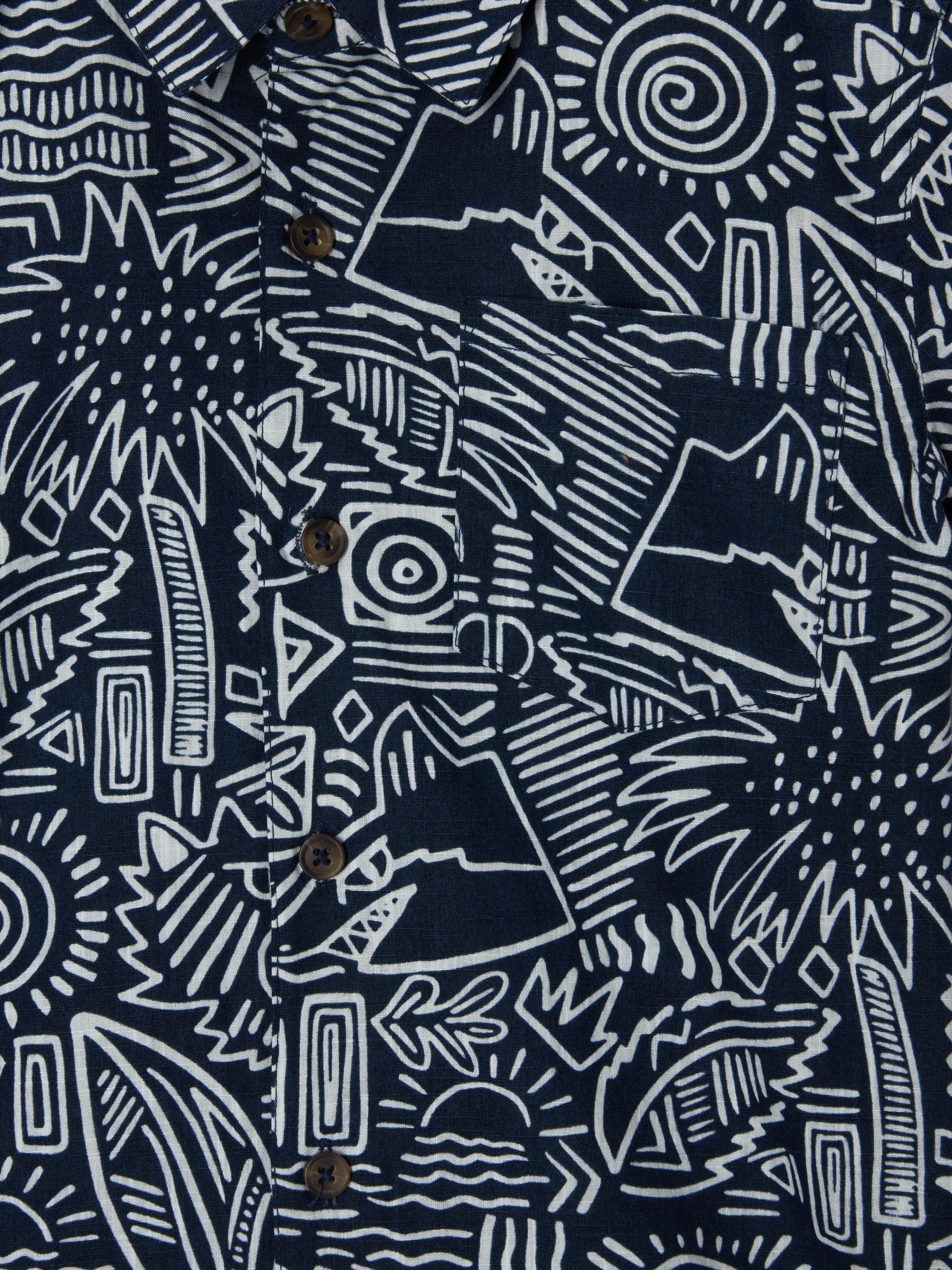 Product image 6 of 7, which shows John Lewis Kids' Shark Graphic Short Sleeve Shirt, Navy, 2 years