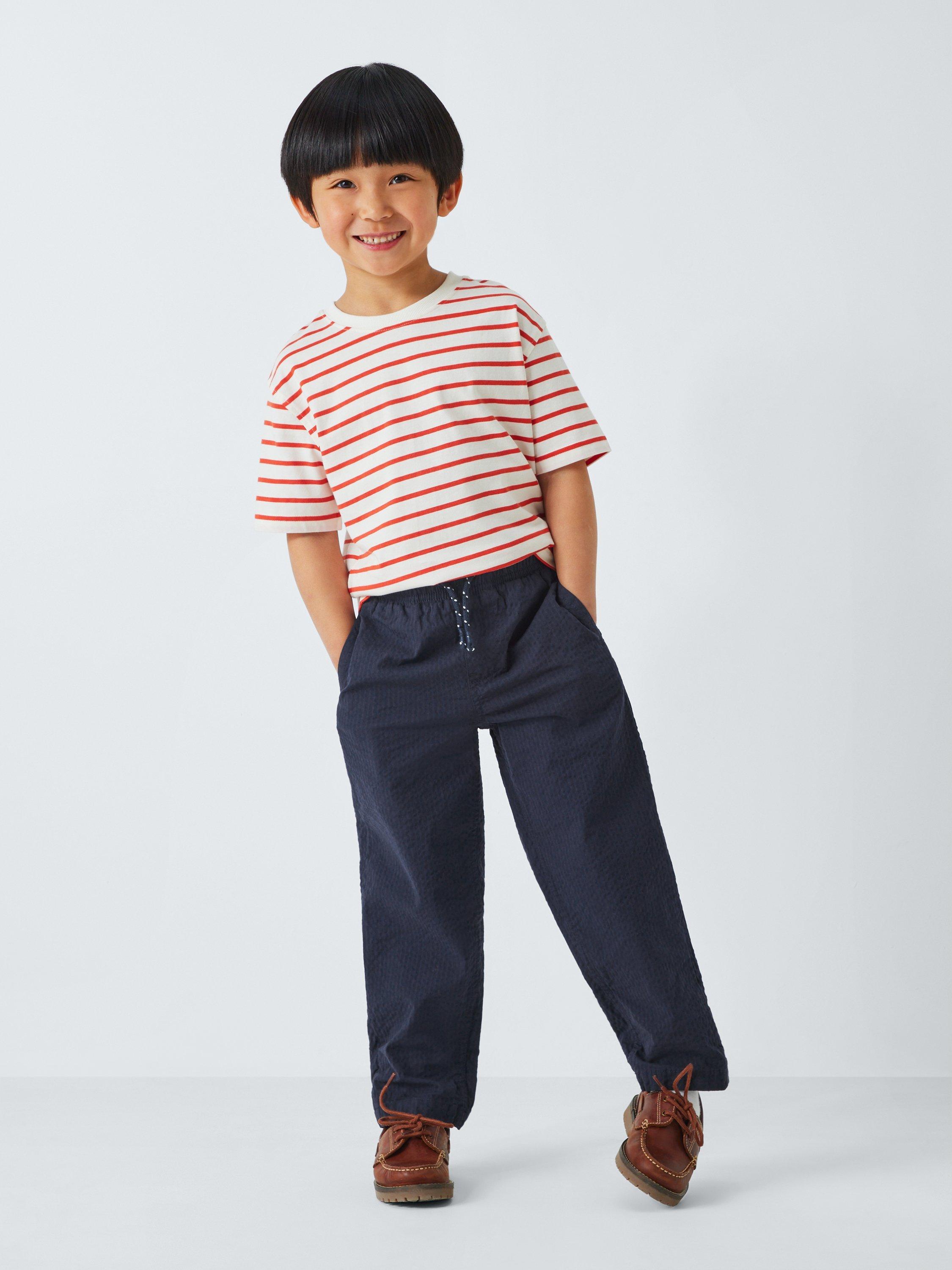 Product image 1 of 7, which shows John Lewis Kids' Seersucker Trousers, Navy, 2 years