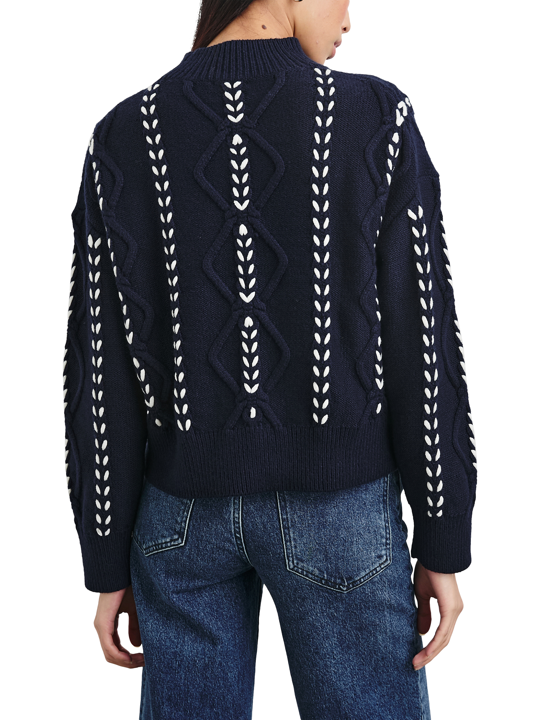 Product image 5 of 5, which shows Rails Tori Cable Knit Ribbon Stitch Jumper, Midnight, XS