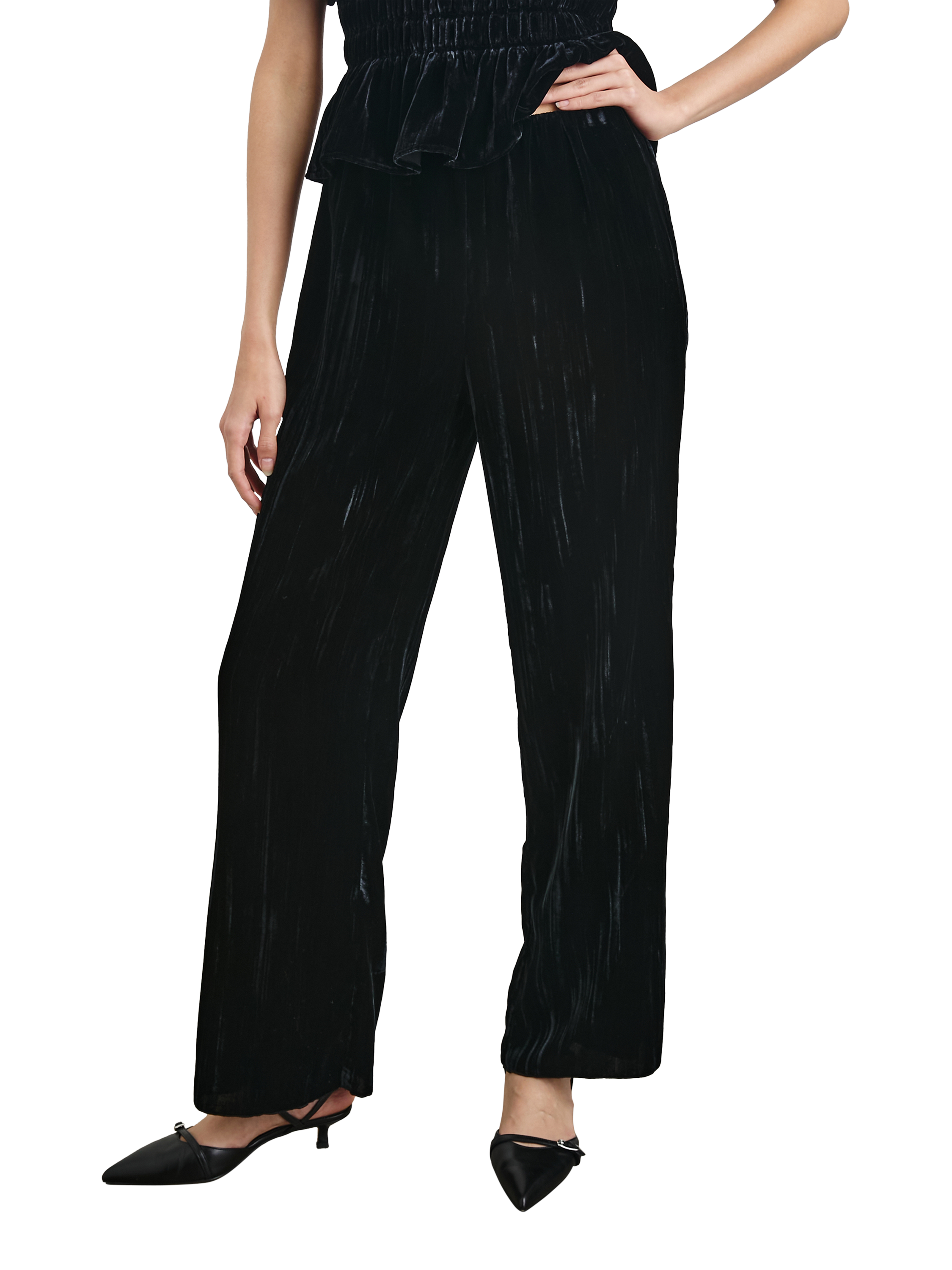 Rails Brissa Crinkle Velvet Trousers, Black