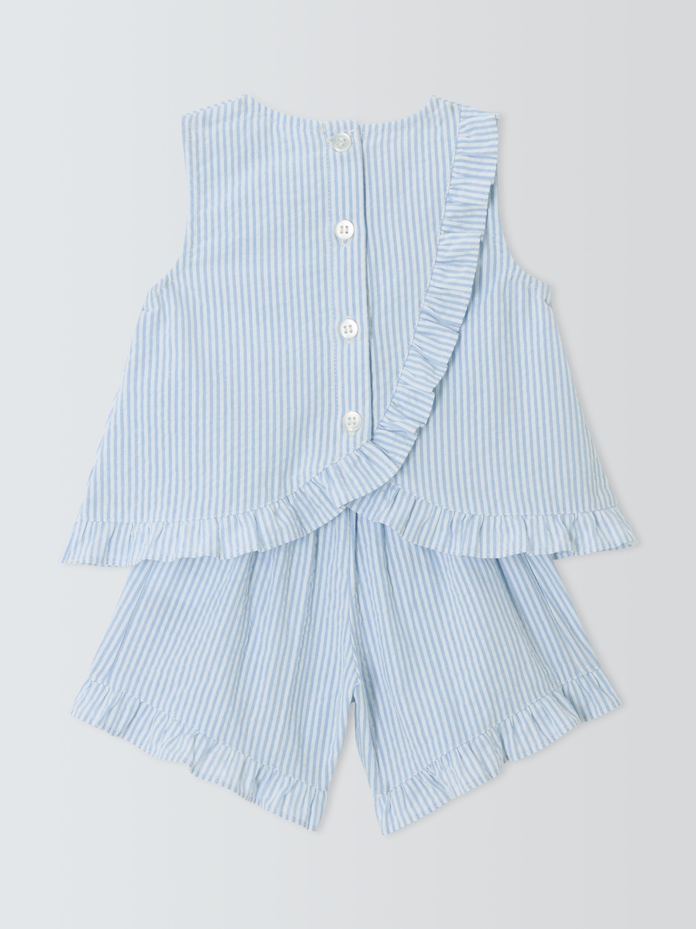 Product image 2 of 3, which shows John Lewis Baby Daisy Sleeveless Top and Shorts Set, Blue, 0-3 months