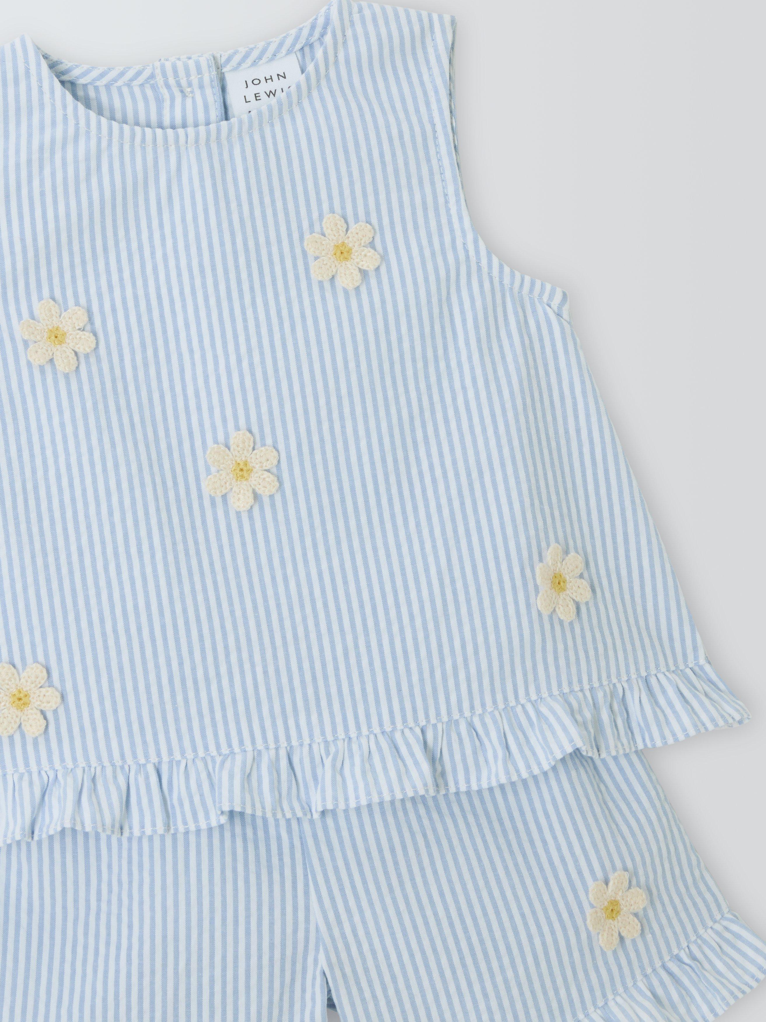 Product image 3 of 3, which shows John Lewis Baby Daisy Sleeveless Top and Shorts Set, Blue, 0-3 months