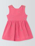 John Lewis Baby Embroidered Cherry Linen Blend Sleeveless Dress, Pink