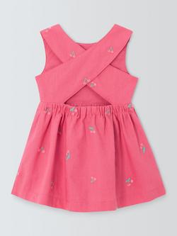 John Lewis Baby Embroidered Cherry Linen Blend Sleeveless Dress, Pink - view 2, Pink