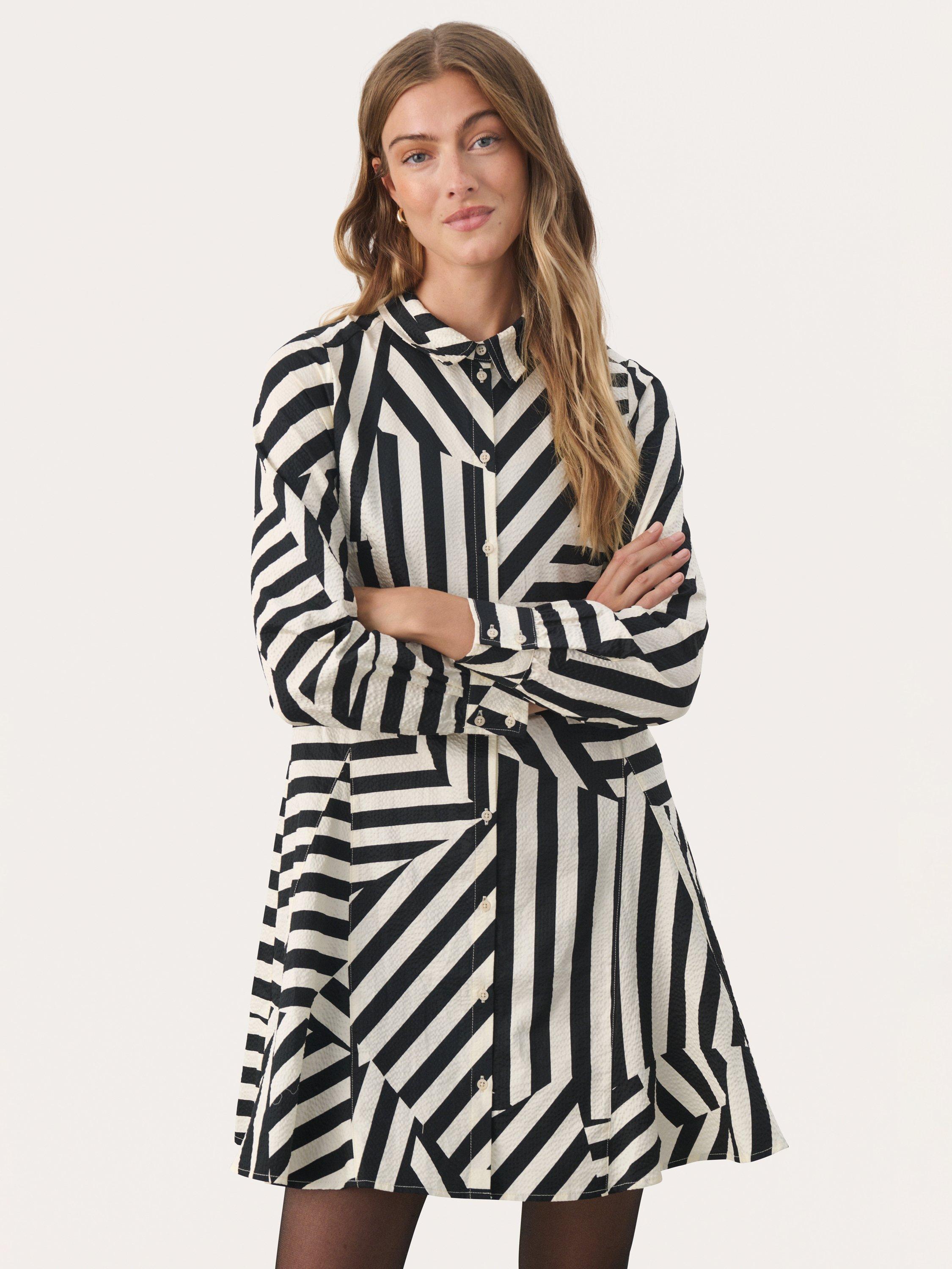 Product image 3 of 6, which shows Part Two Esilya Cotton Shirt Dress, Black/White, 14