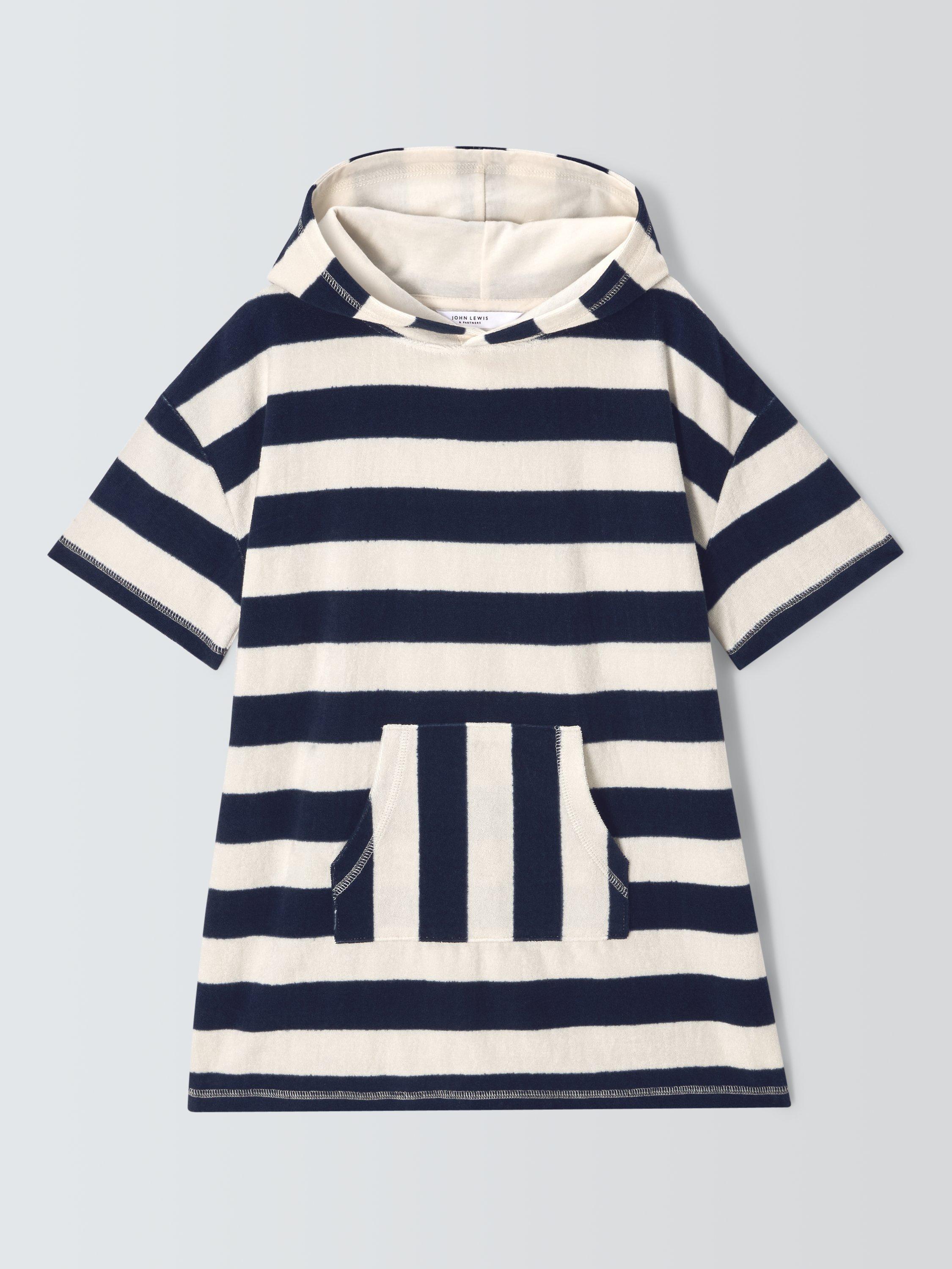 Product image 3 of 7, which shows John Lewis Kids Stripe Towel Poncho, Navy, 2-3 years