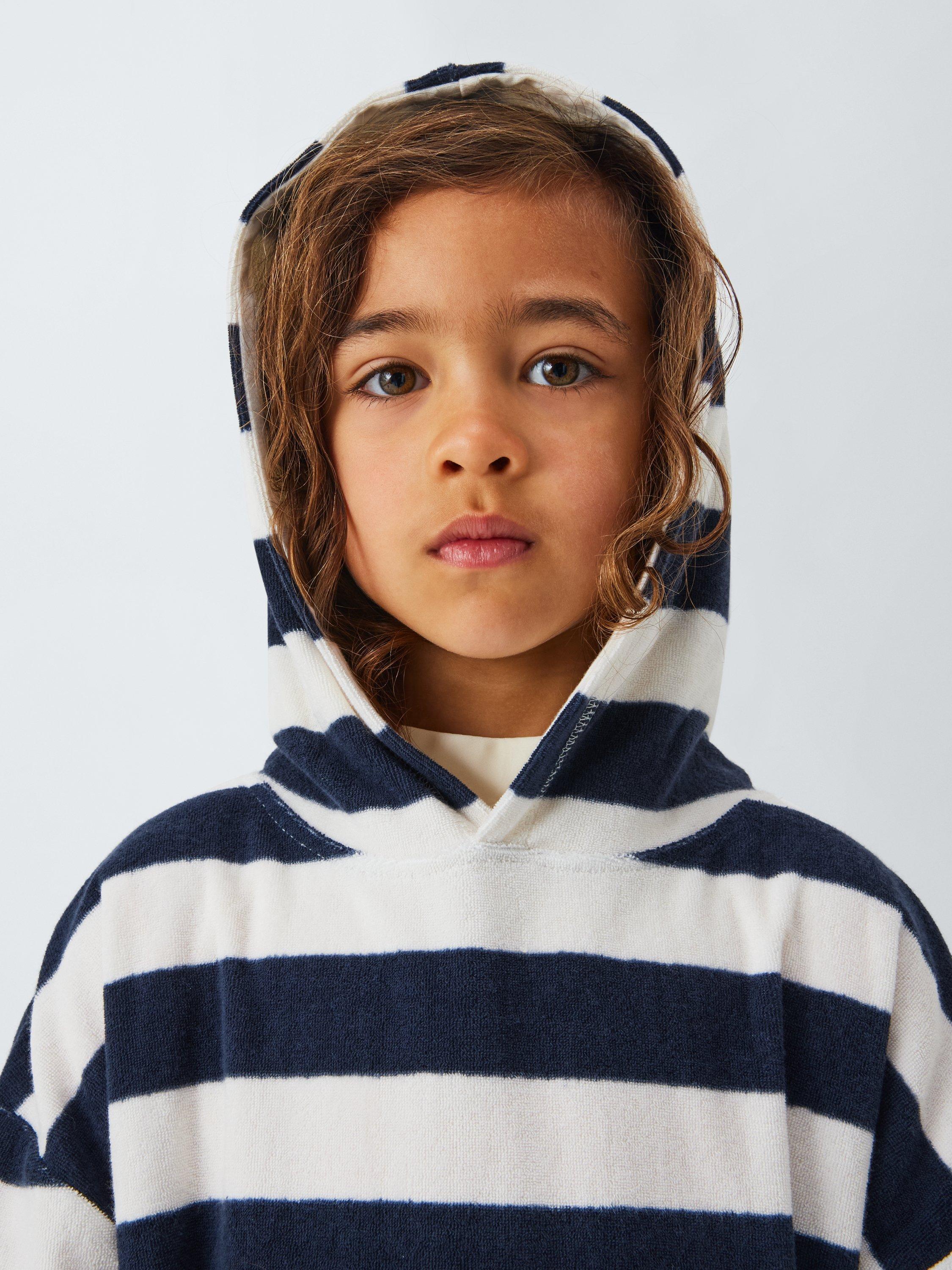 Product image 4 of 7, which shows John Lewis Kids Stripe Towel Poncho, Navy, 2-3 years