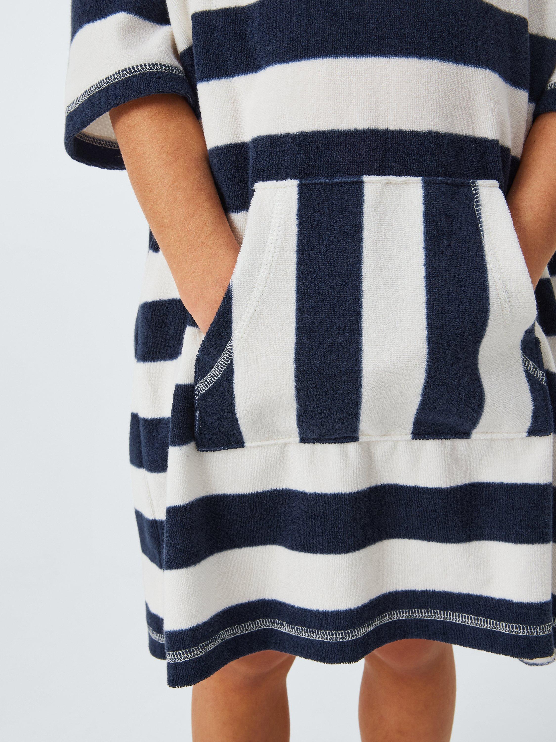 Product image 5 of 7, which shows John Lewis Kids Stripe Towel Poncho, Navy, 2-3 years