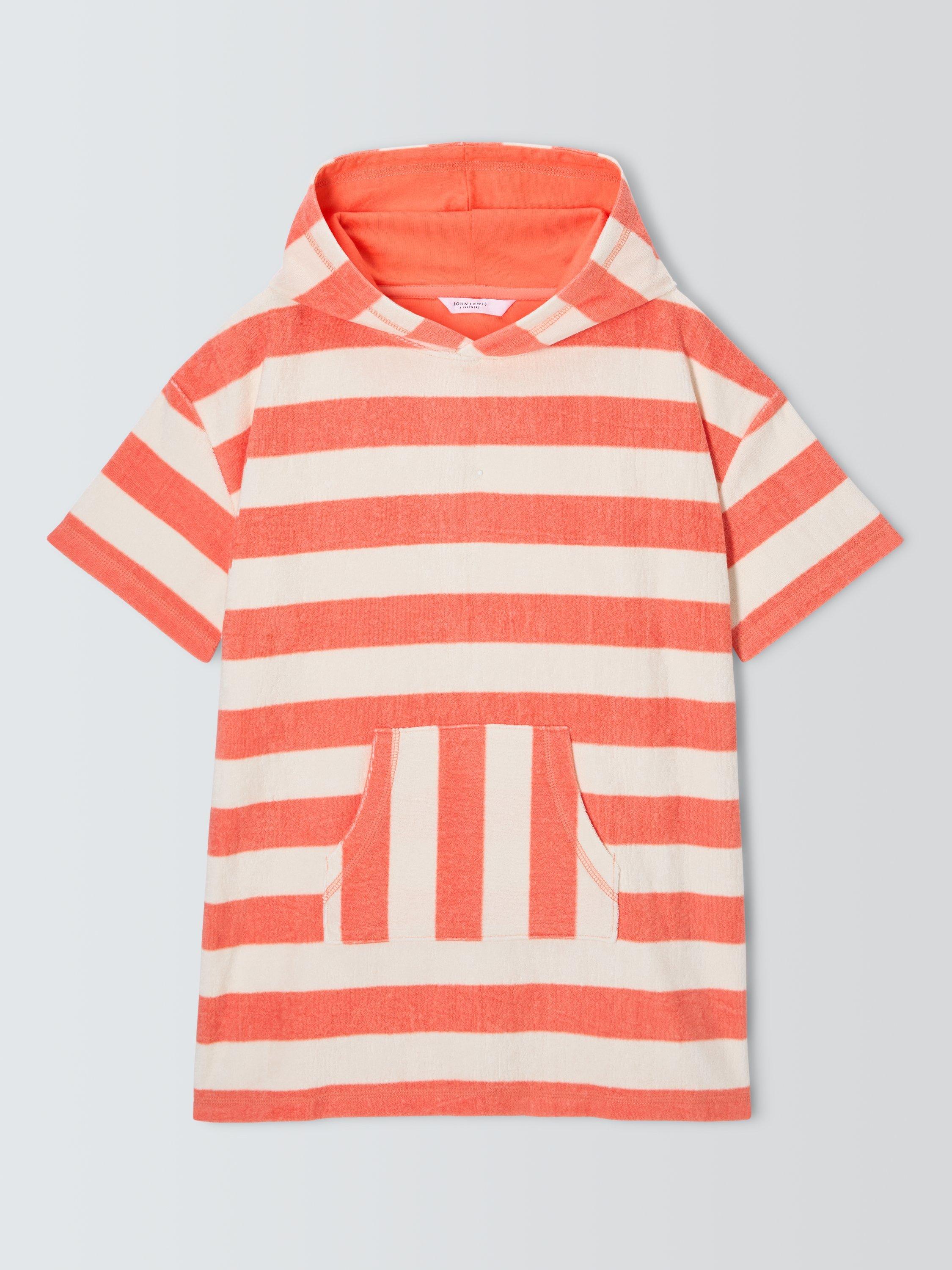Product image 3 of 6, which shows John Lewis Kids Stripe Towel Poncho, Coral, 2-3 years