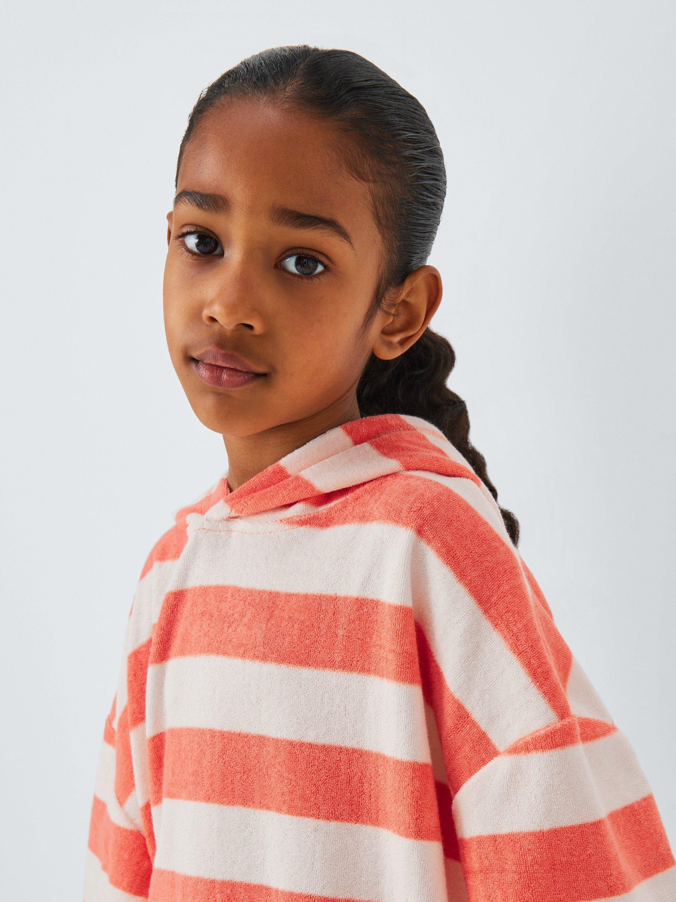 Product image 4 of 6, which shows John Lewis Kids Stripe Towel Poncho, Coral, 2-3 years