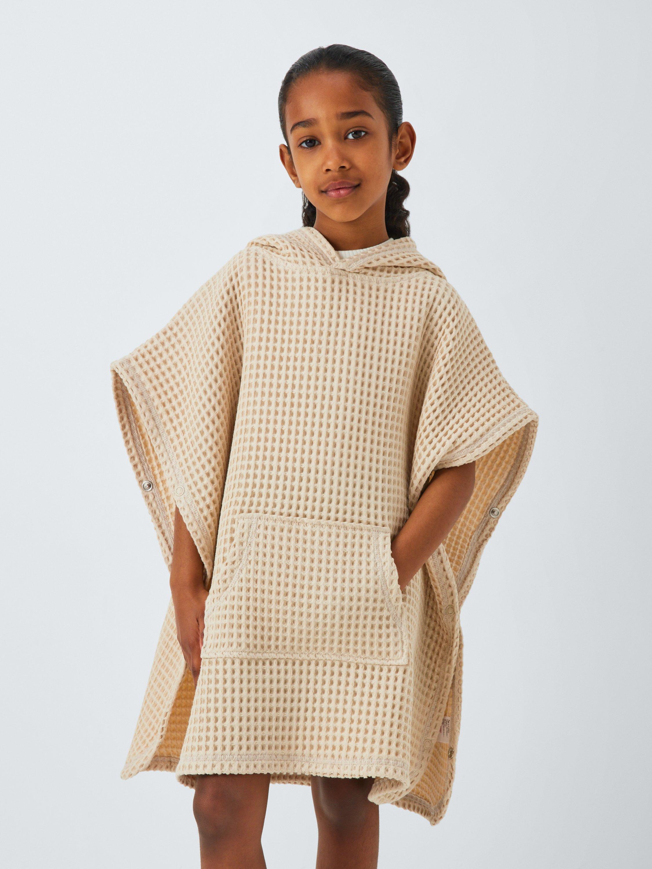 Product image 1 of 6, which shows John Lewis Kids' Waffle Towel Poncho, Cream, 3-4 years