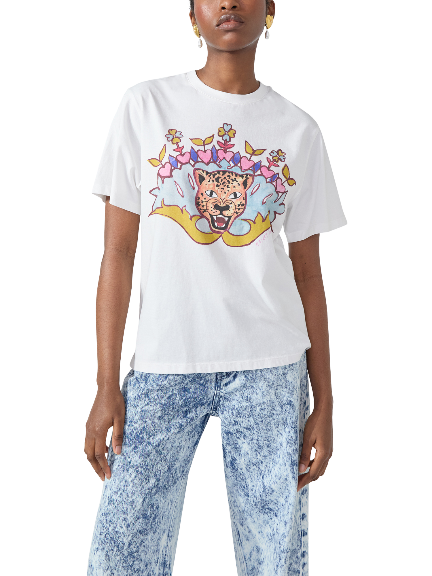 Hayley Menzies Dylan Enchanted Leopard Print Organic Cotton Tee, White