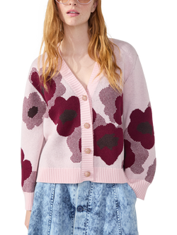 Hayley Menzies Edie Floral Wool Blend Cardigan, Rose, Rose