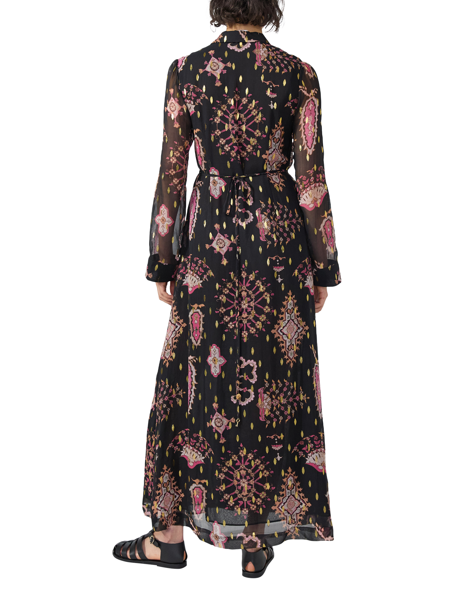 Product image 3 of 4, which shows Hayley Menzies Dylan Metallic Print Maxi Shirt Dress, Black/Multi, XS