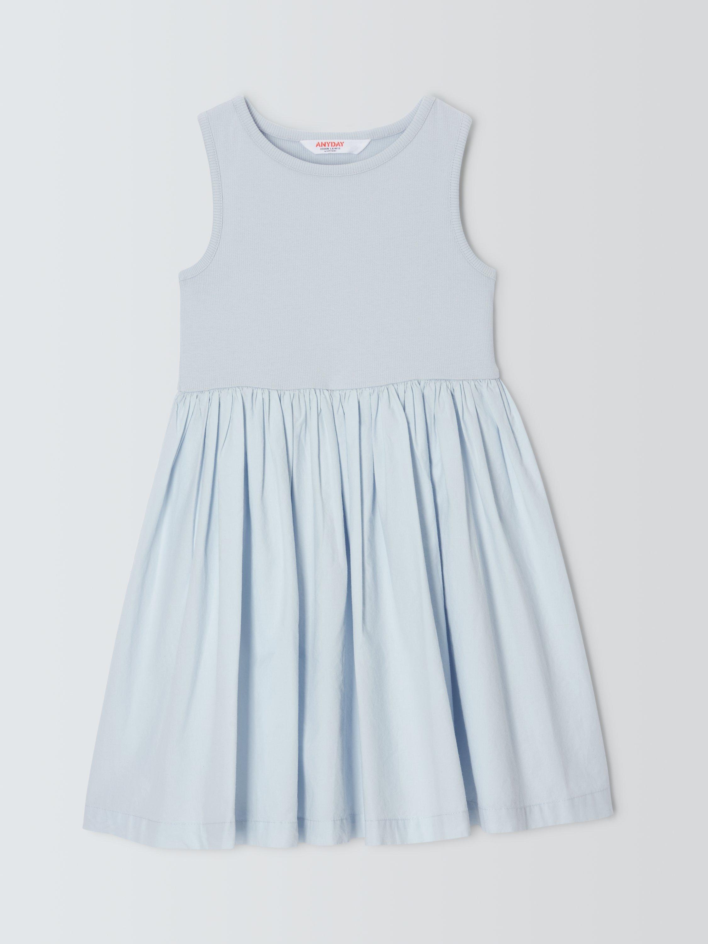 Product image 3 of 7, which shows John Lewis ANYDAY Kids' Ribbed Jersey Cotton Poplin Dress, Blue, 2 years