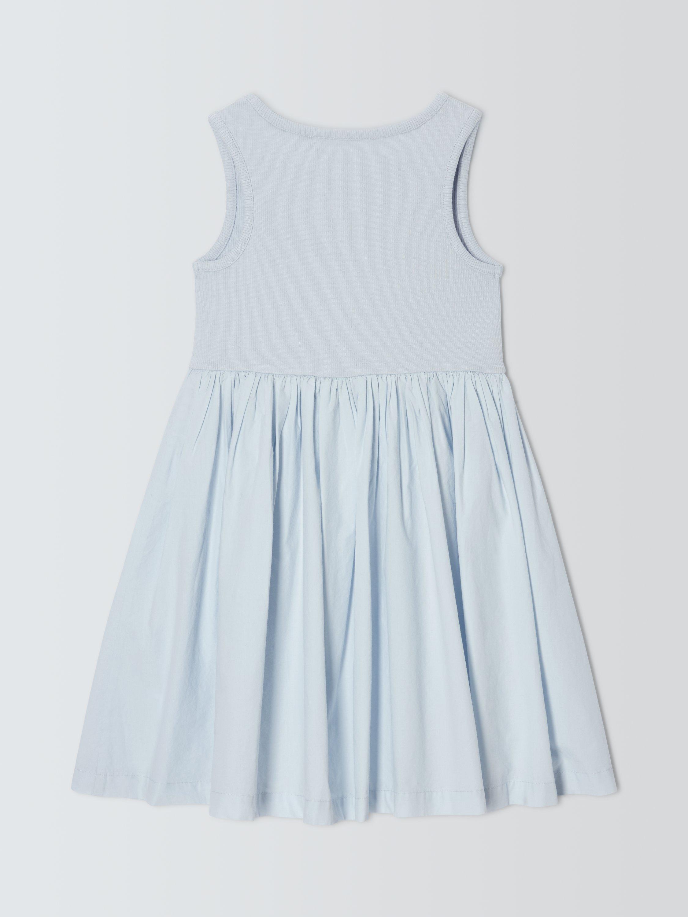 Product image 7 of 7, which shows John Lewis ANYDAY Kids' Ribbed Jersey Cotton Poplin Dress, Blue, 2 years