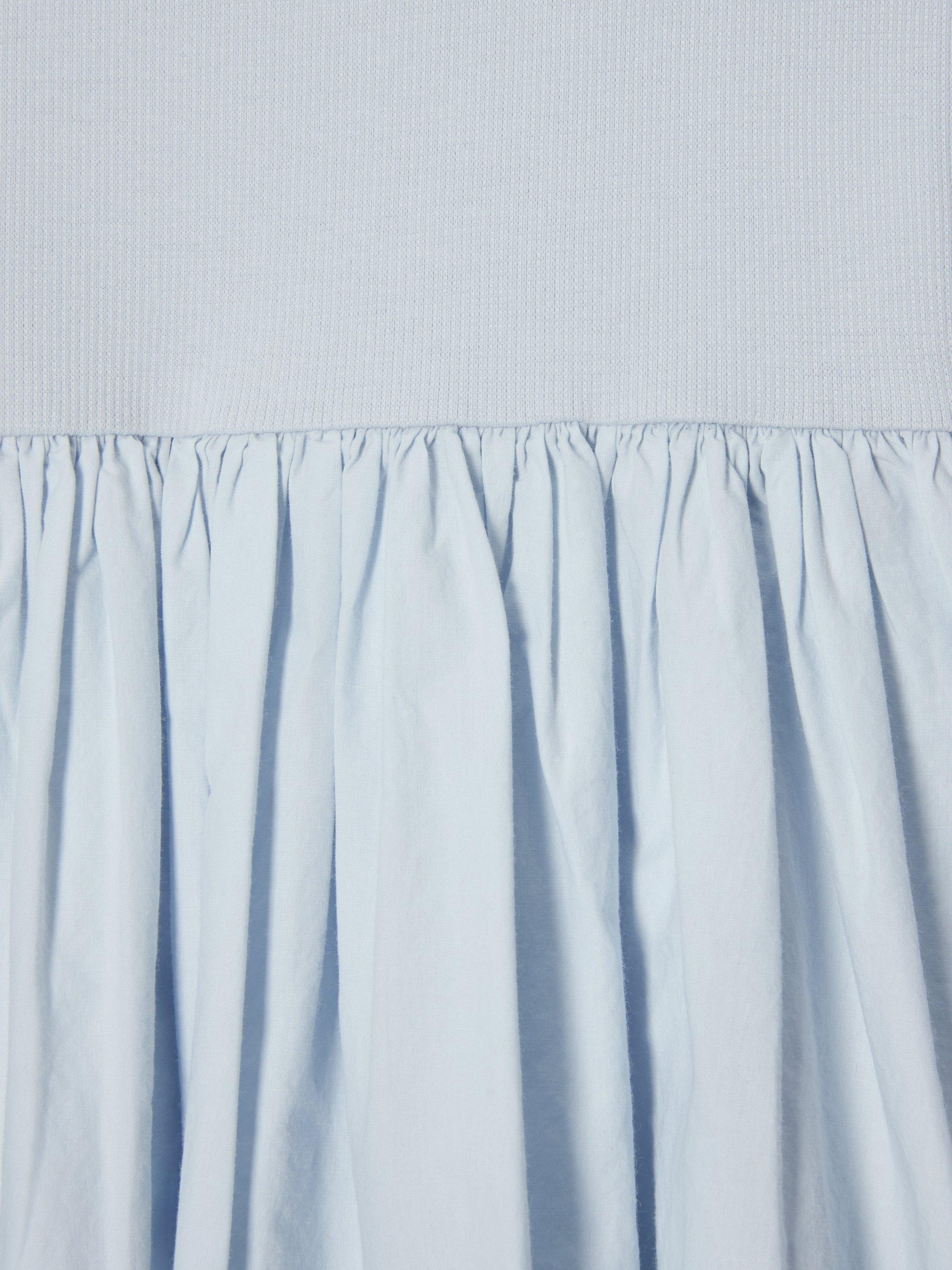 Product image 6 of 7, which shows John Lewis ANYDAY Kids' Ribbed Jersey Cotton Poplin Dress, Blue, 2 years