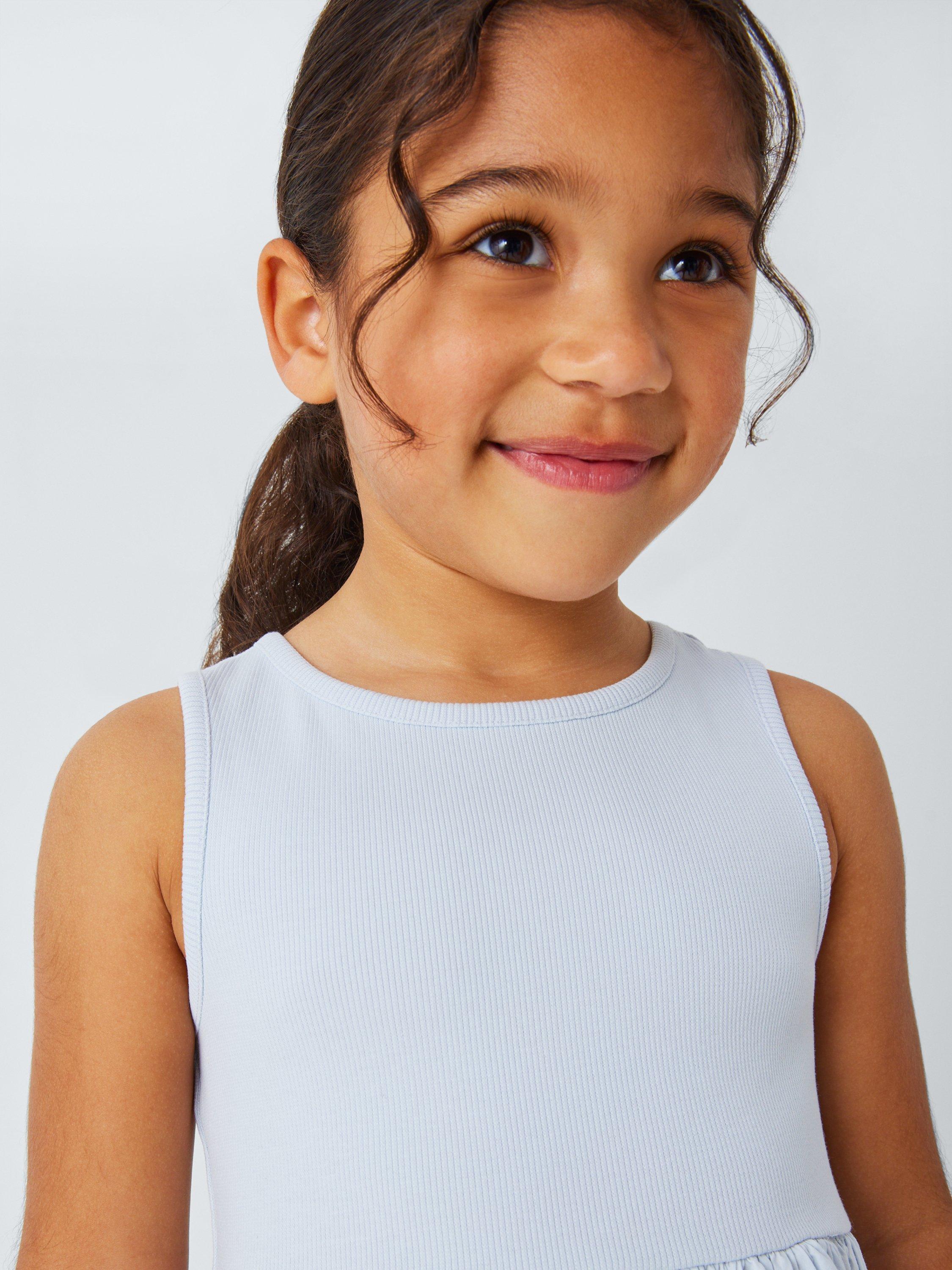 Product image 4 of 7, which shows John Lewis ANYDAY Kids' Ribbed Jersey Cotton Poplin Dress, Blue, 2 years