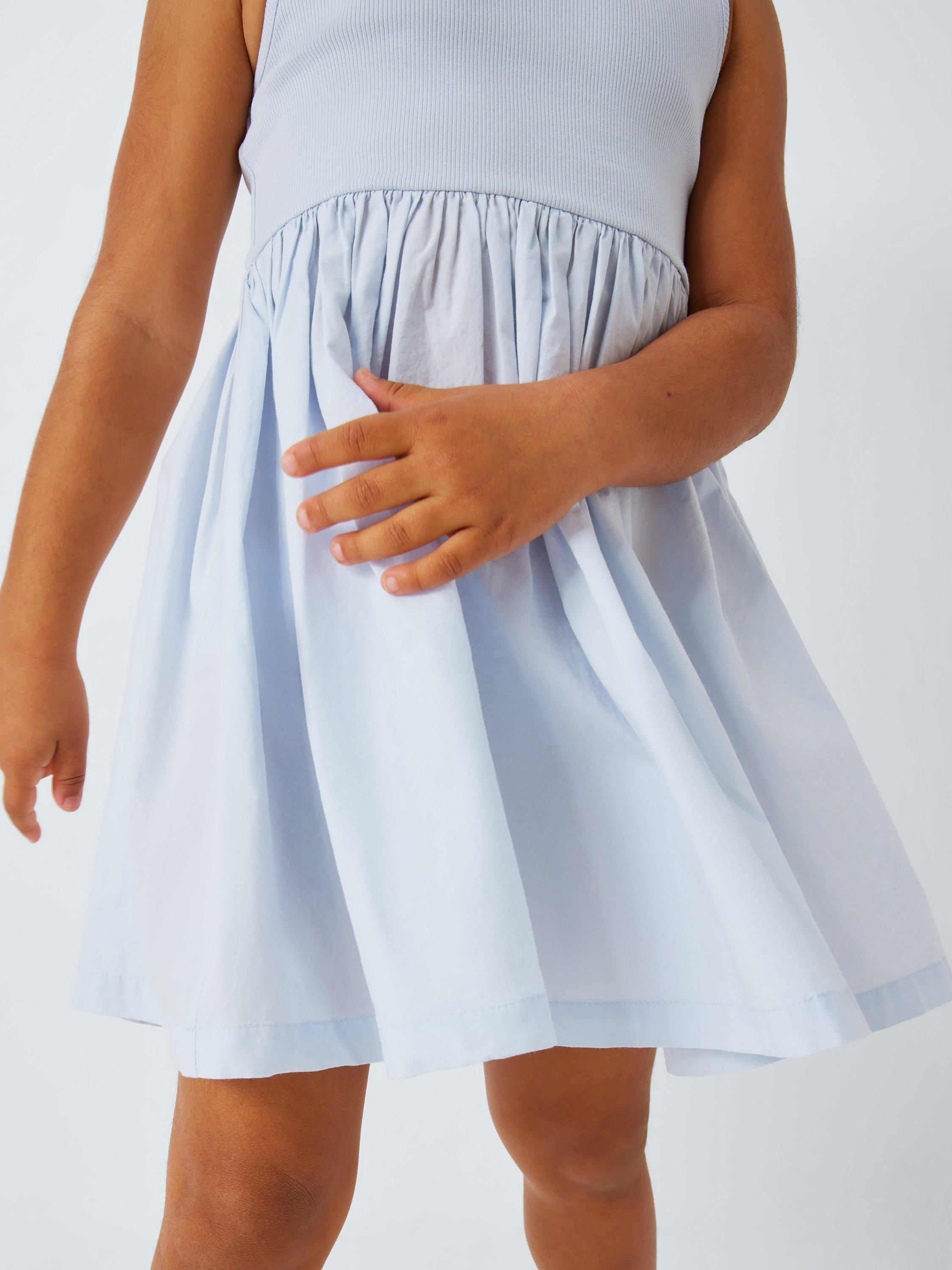 Product image 5 of 7, which shows John Lewis ANYDAY Kids' Ribbed Jersey Cotton Poplin Dress, Blue, 2 years