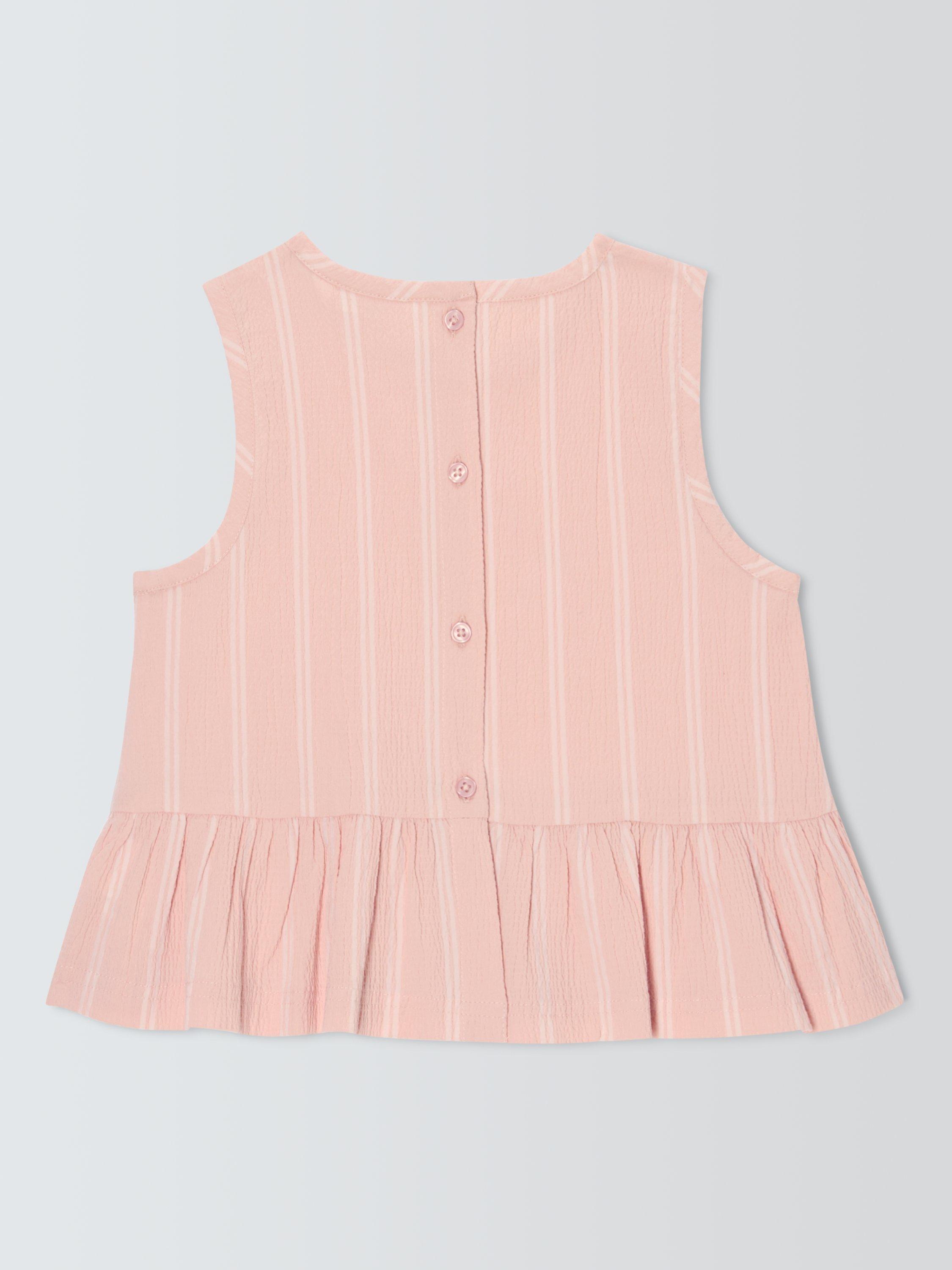 Product image 7 of 7, which shows John Lewis ANYDAY Kids' Stripe Crinkle Peplum Hem Top, Pink, 2 years