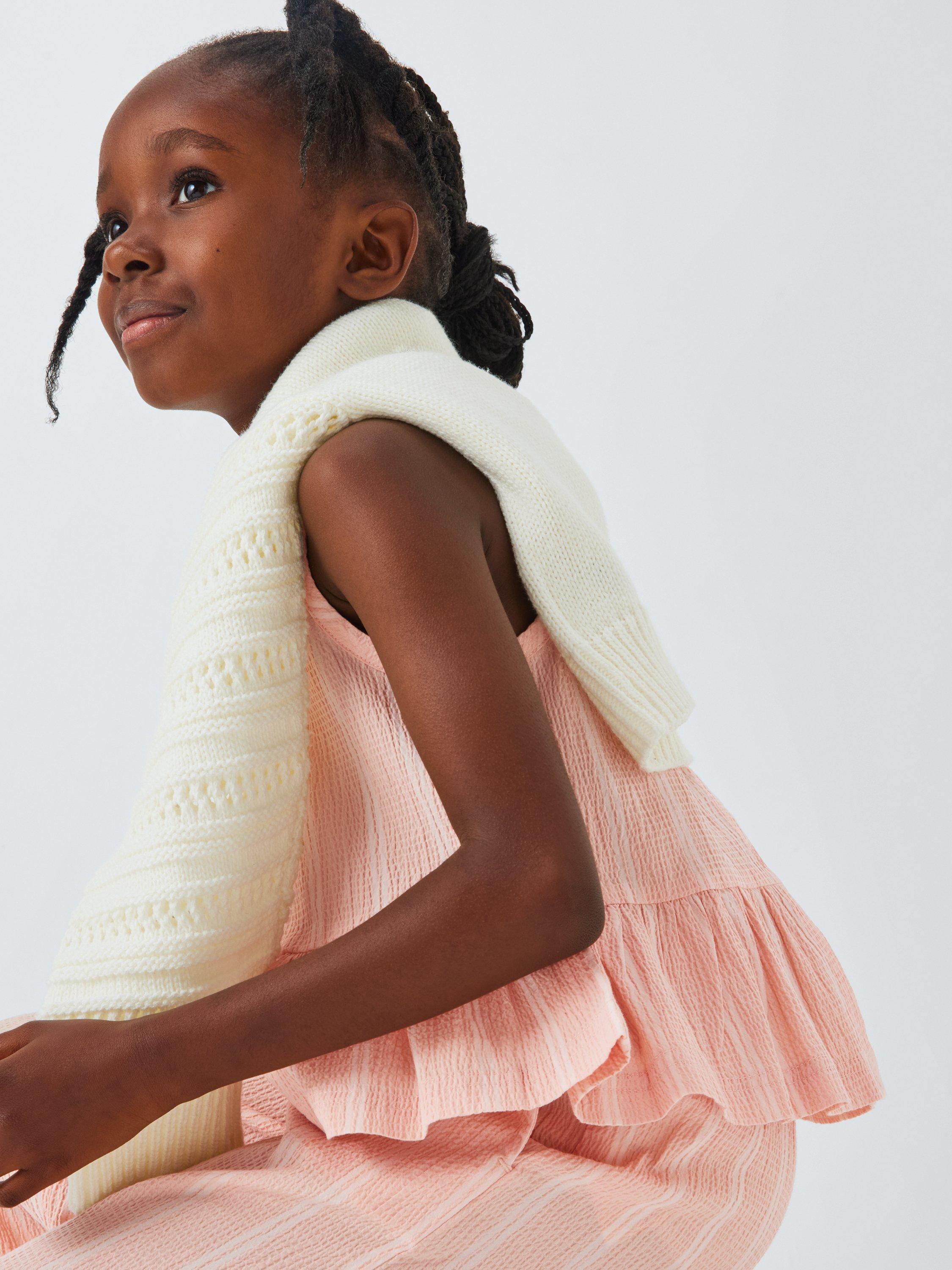 Product image 4 of 7, which shows John Lewis ANYDAY Kids' Stripe Crinkle Peplum Hem Top, Pink, 2 years