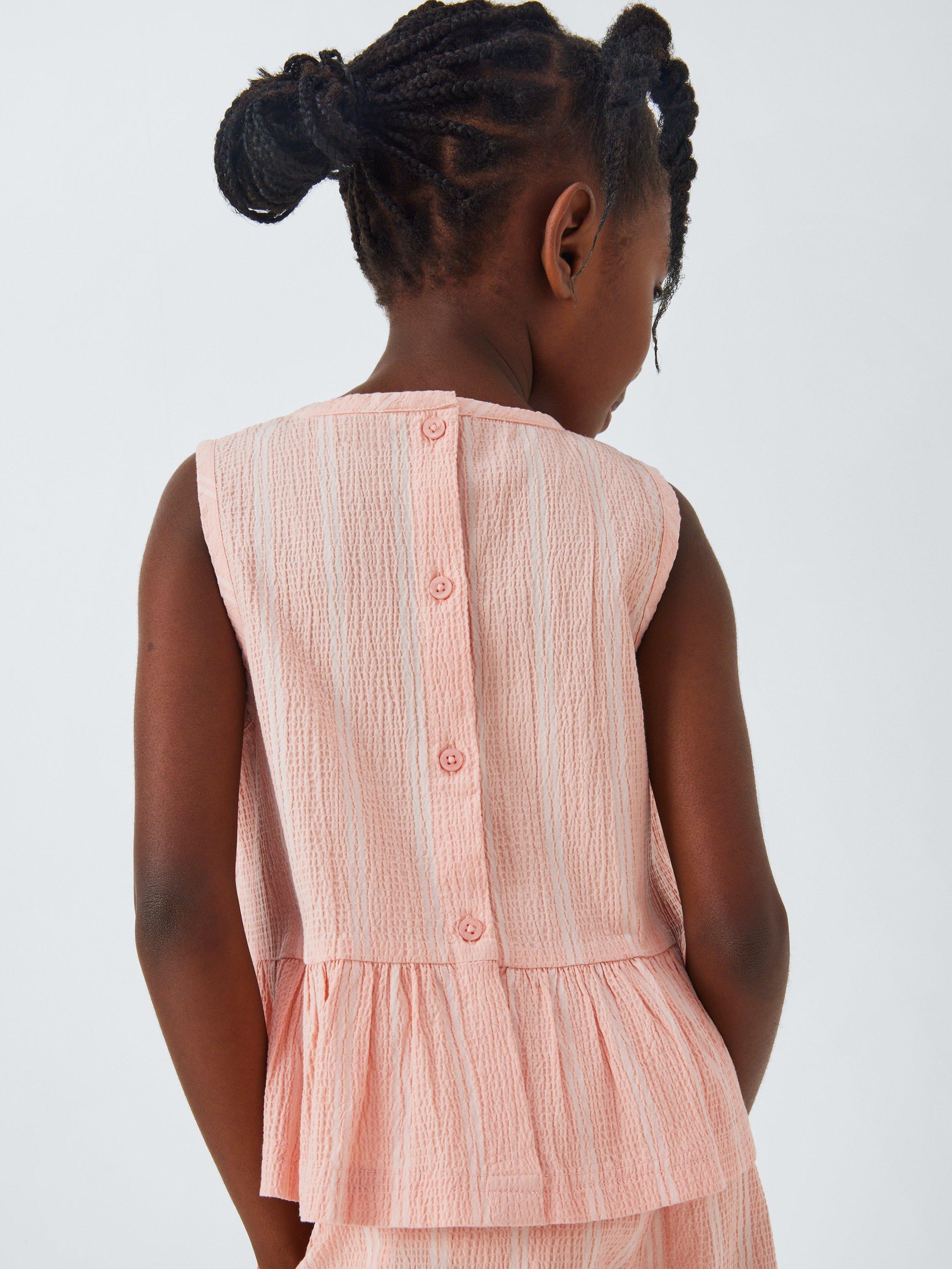 Product image 6 of 7, which shows John Lewis ANYDAY Kids' Stripe Crinkle Peplum Hem Top, Pink, 2 years