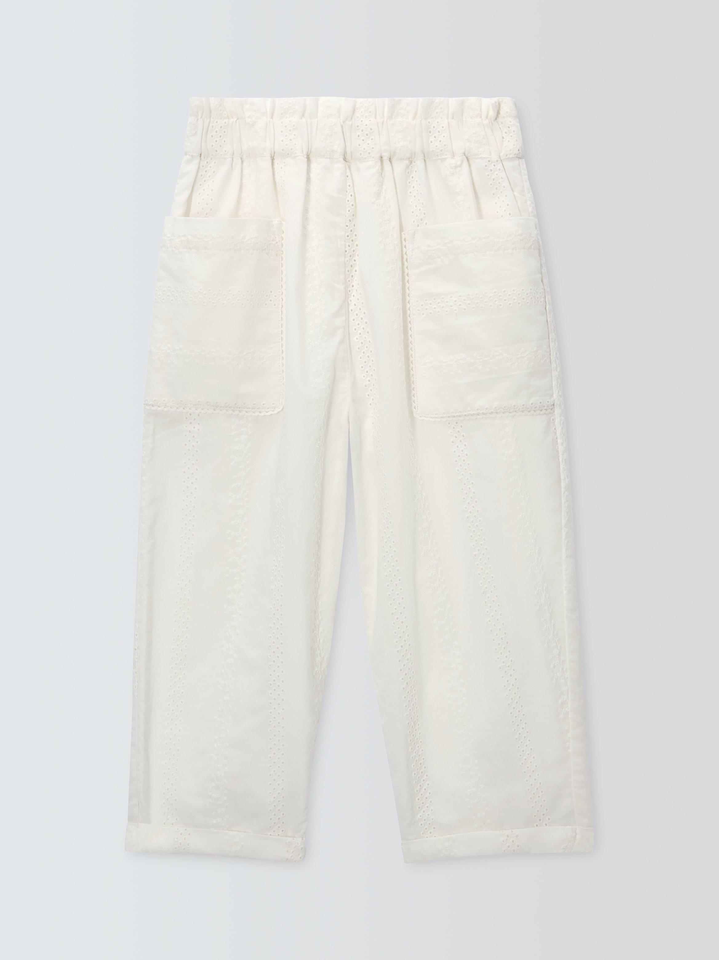 Product image 1 of 3, which shows John Lewis Baby Broderie Trousers, White, 2-3 years