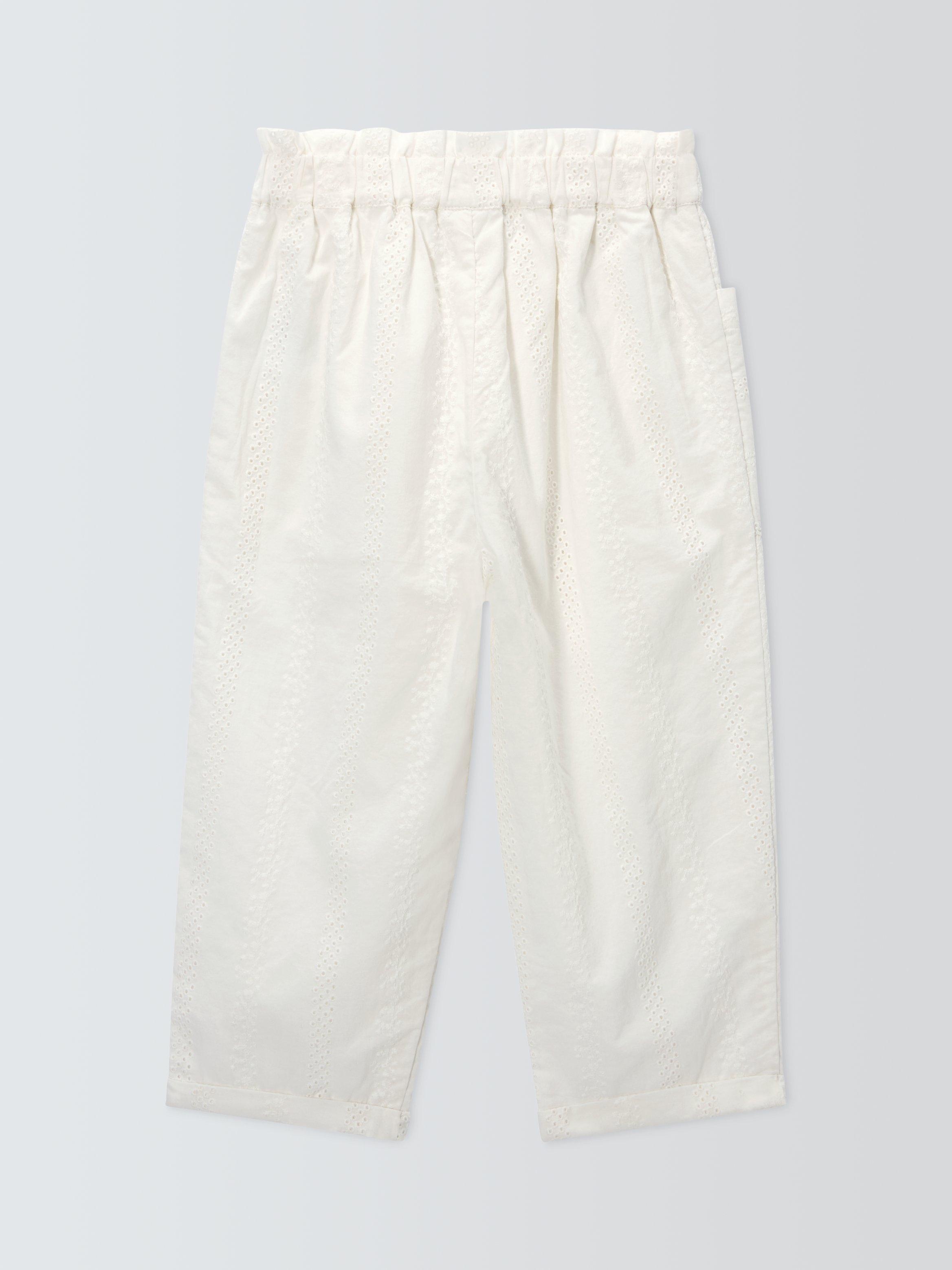 Product image 2 of 3, which shows John Lewis Baby Broderie Trousers, White, 2-3 years