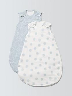 John Lewis Spot Print Baby Sleeping Bag, 1.0 Tog, Pack of 2, Blue, Blue