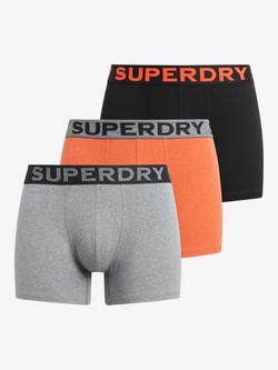 Superdry Boxer Shorts, Pack of 3, Black/Orange /Grey, Black/Orange /Grey