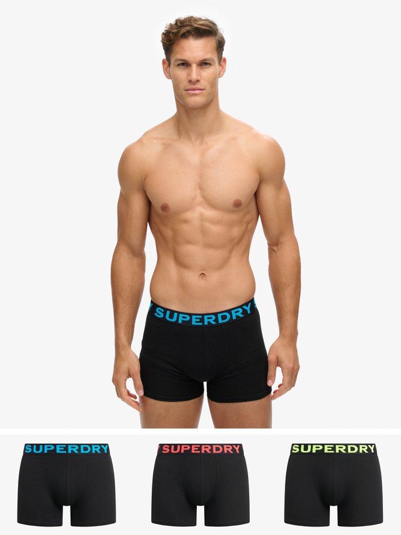 Product image 4 of 6, which shows Superdry Stretch Cotton Boxers, Pack of 3, Black/Neon, S