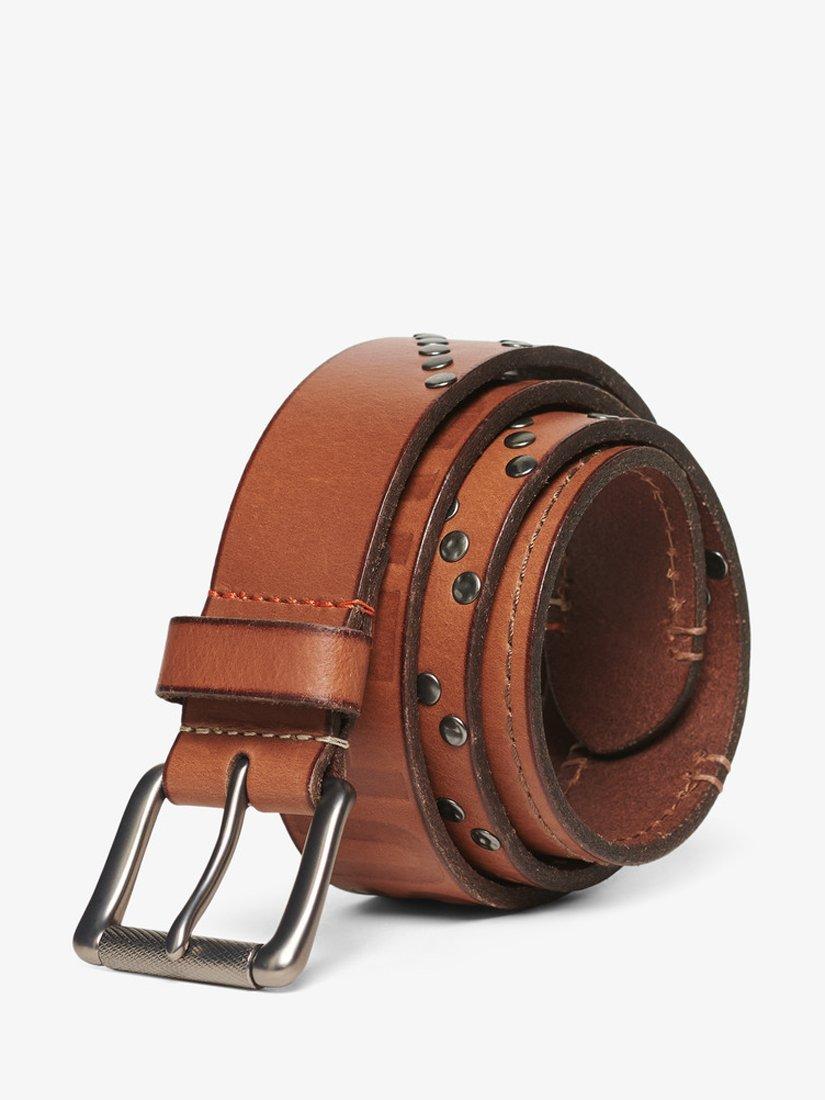 Product image 1 of 4, which shows Superdry Leather Branded Buckle Goods Belt, Tan, S
