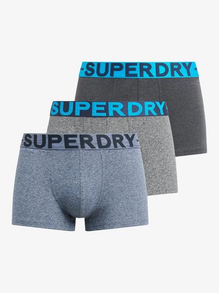 Superdry Organic Cotton Logo Waistband Trunks, Pack of 3, Black/Grey, Black/Grey