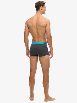 Superdry Organic Cotton Logo Waistband Trunks, Pack of 3, Black/Grey - view 2, Black/Grey