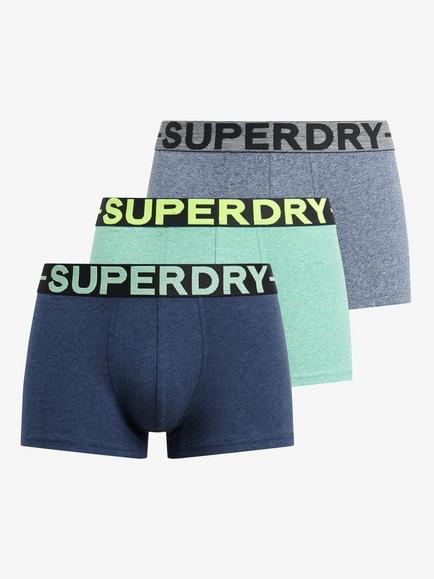 Superdry Stretch Organic Cotton Trunks, Pack of 3, Blue/Fresh Green, Blue/Fresh Green