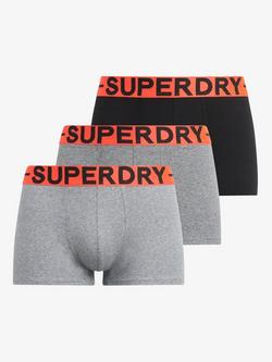 Superdry Stretch Organic Cotton Trunks, Pack of 3, Grey/Black, Grey/Black