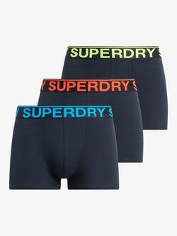 Superdry Stretch Organic Cotton Trunks, Pack of 3, Eclipse Navy/Neon, Eclipse Navy/Neon